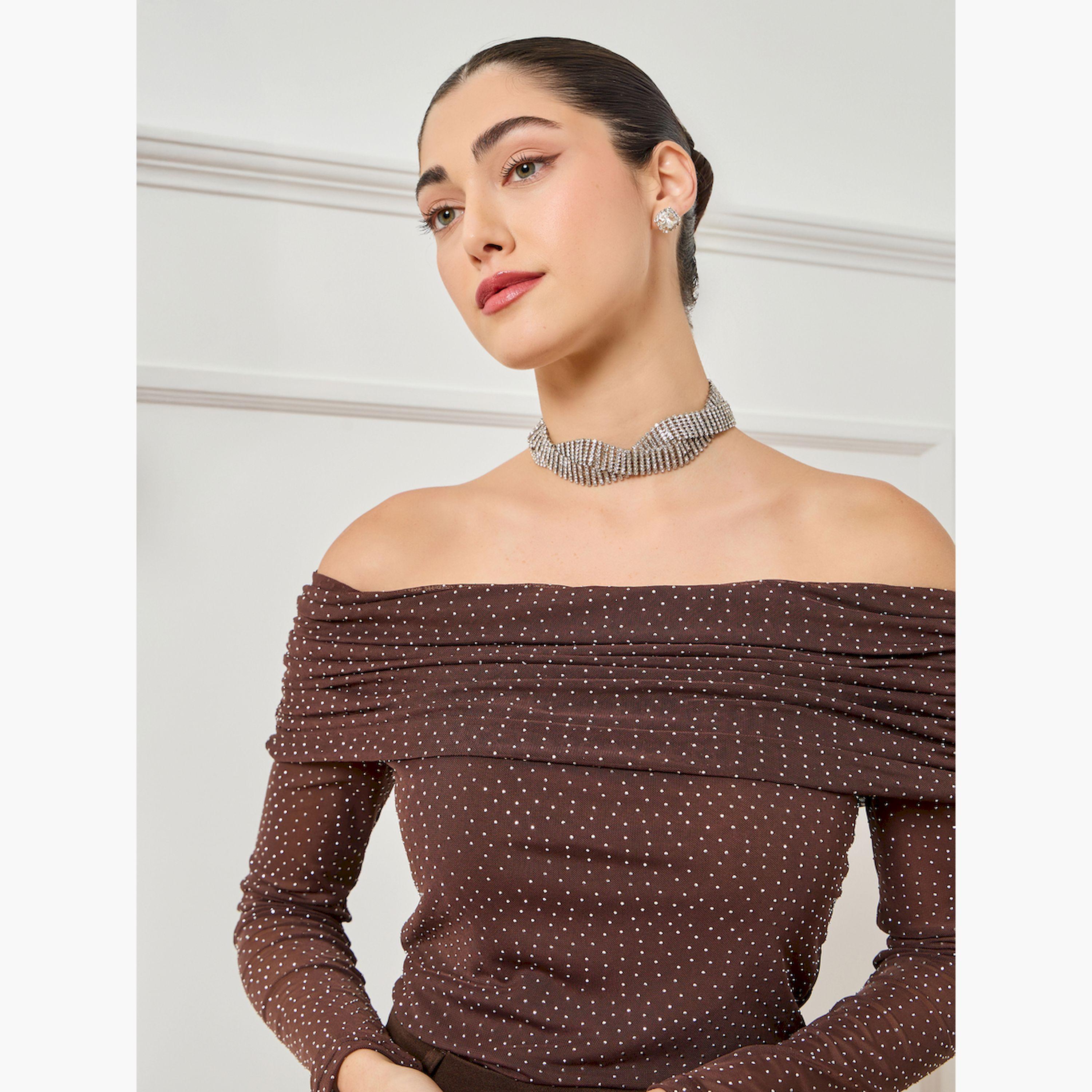 بلوزة مطرزة بالترتر بياقة مكشوفة الأكتاف-women-clothing-shirtsandblouses-blouses-image-4
