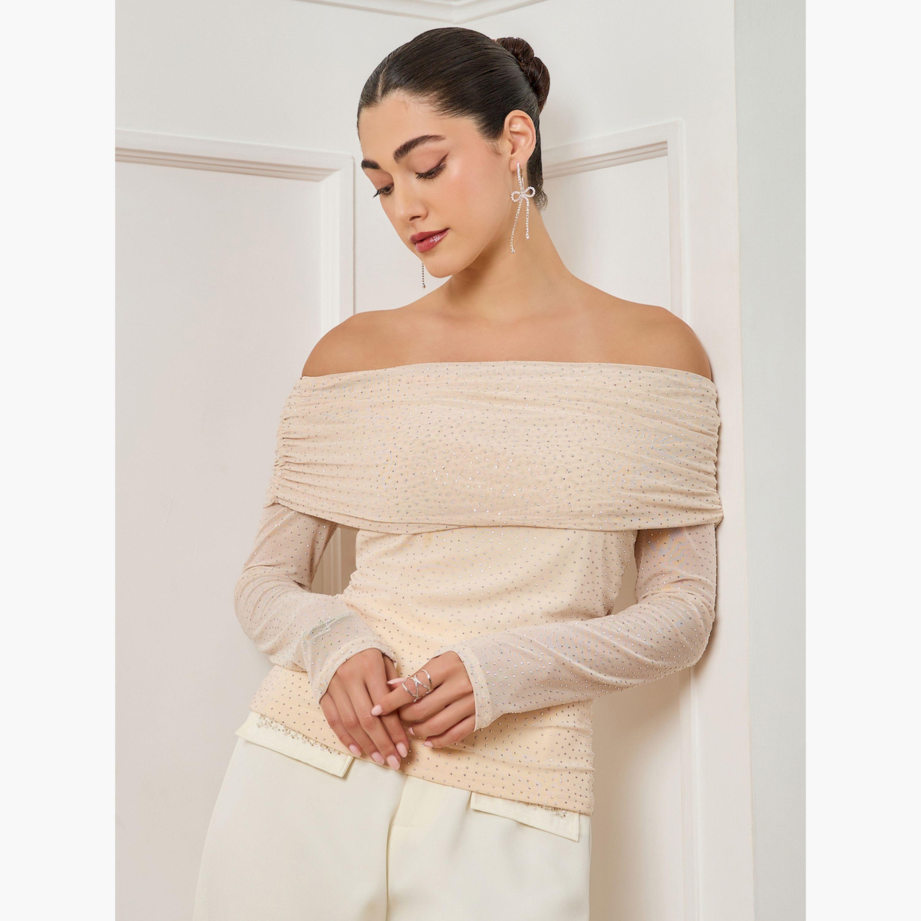 بلوزة مطرزة بالترتر بياقة مكشوفة الأكتاف-women-clothing-shirtsandblouses-blouses-image-3