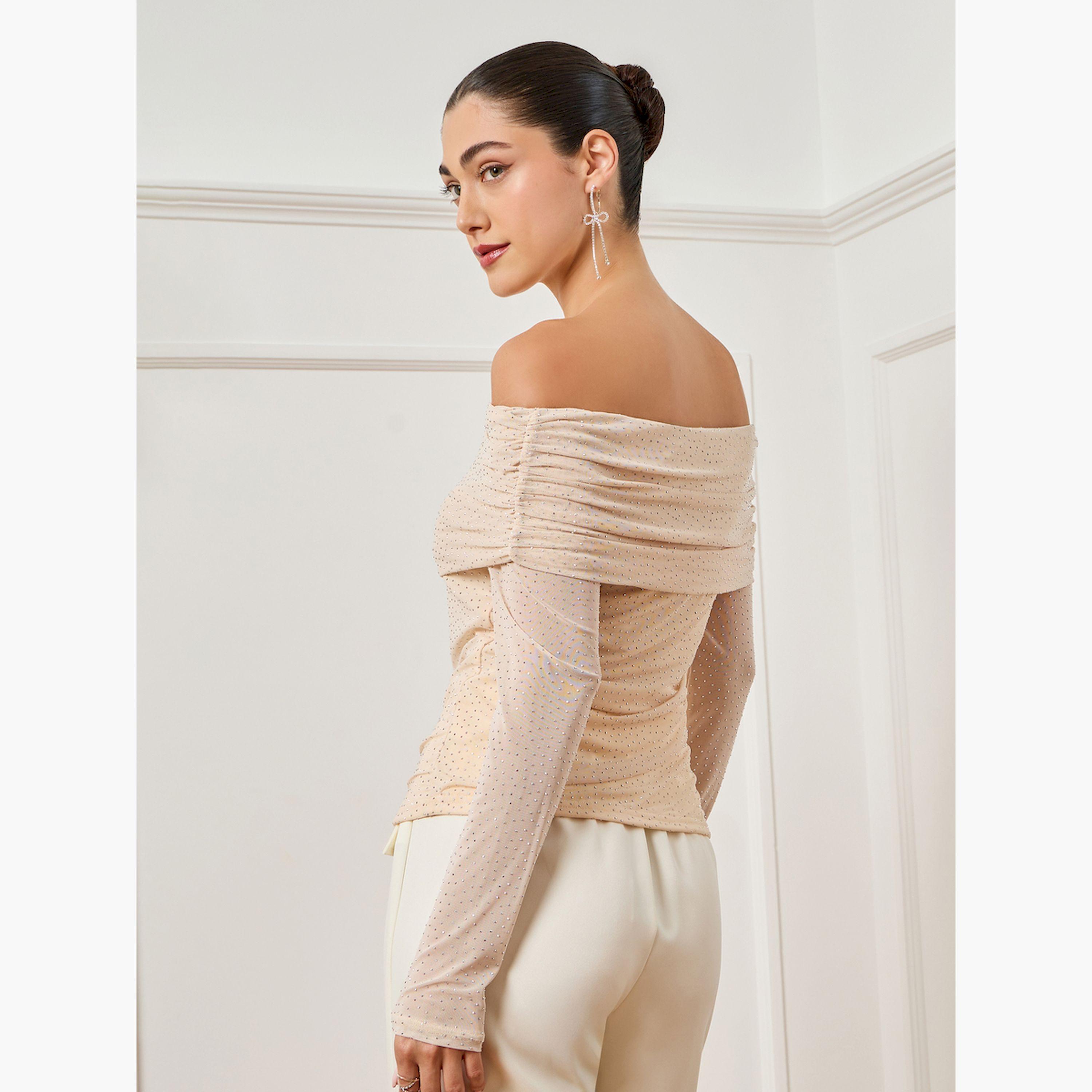 بلوزة مطرزة بالترتر بياقة مكشوفة الأكتاف-women-clothing-shirtsandblouses-blouses-image-4