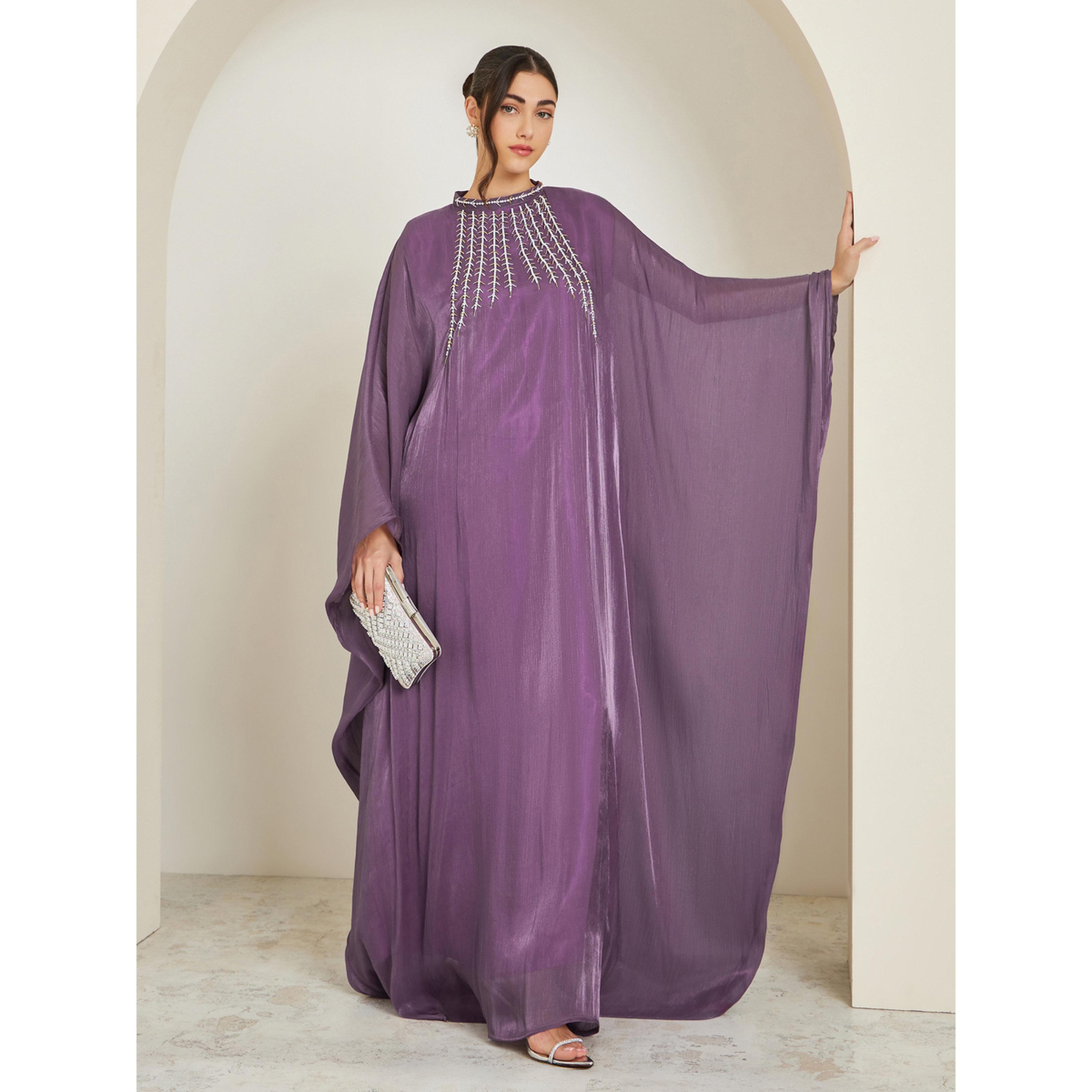 Styli Women Purple Embroidered Maxi Kaftan-women-arabicclothing-kaftan-image-2
