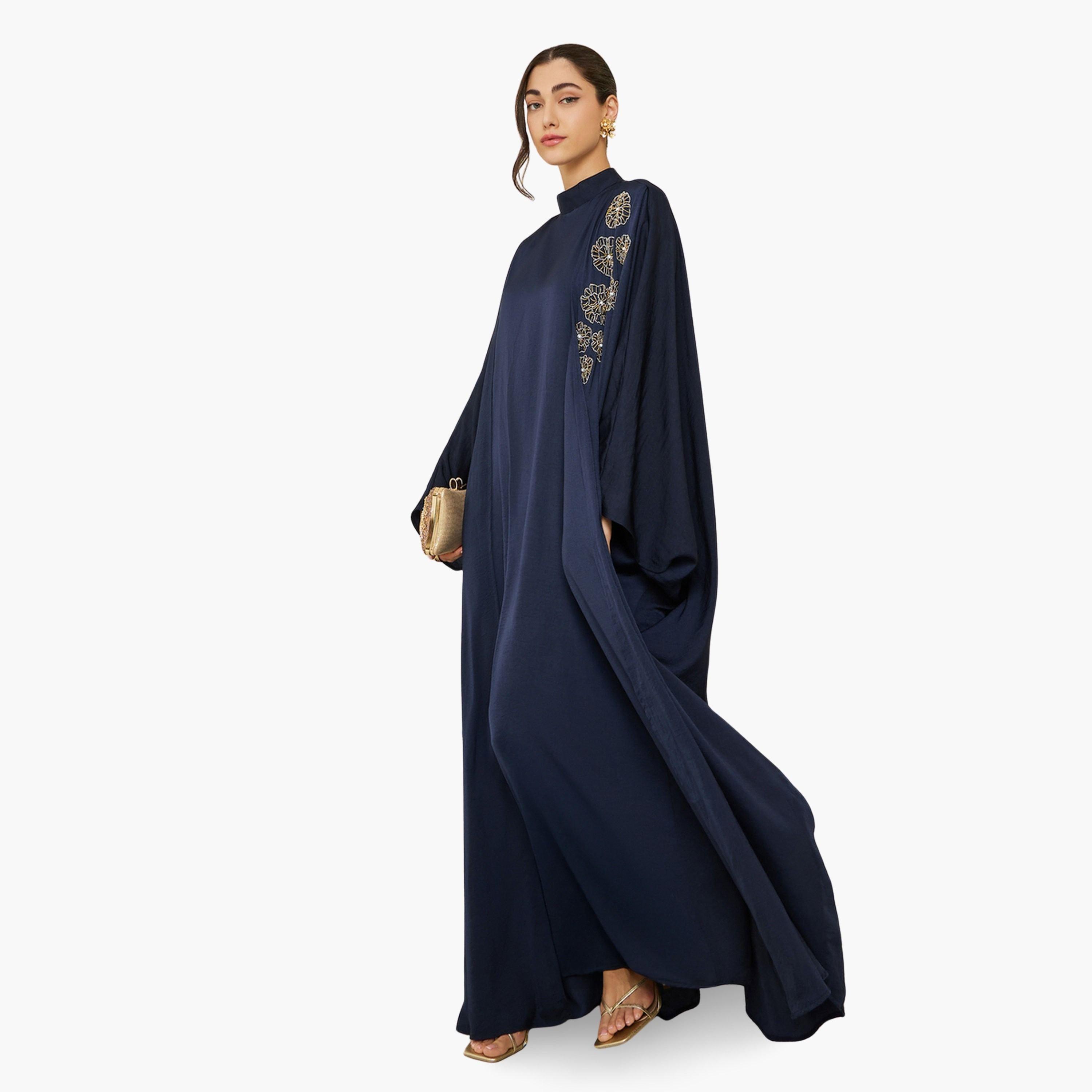 Styli Women Navy Blue Embroidered Abaya with Jalabiya Set-women-arabicclothing-jalabiyas-image-1