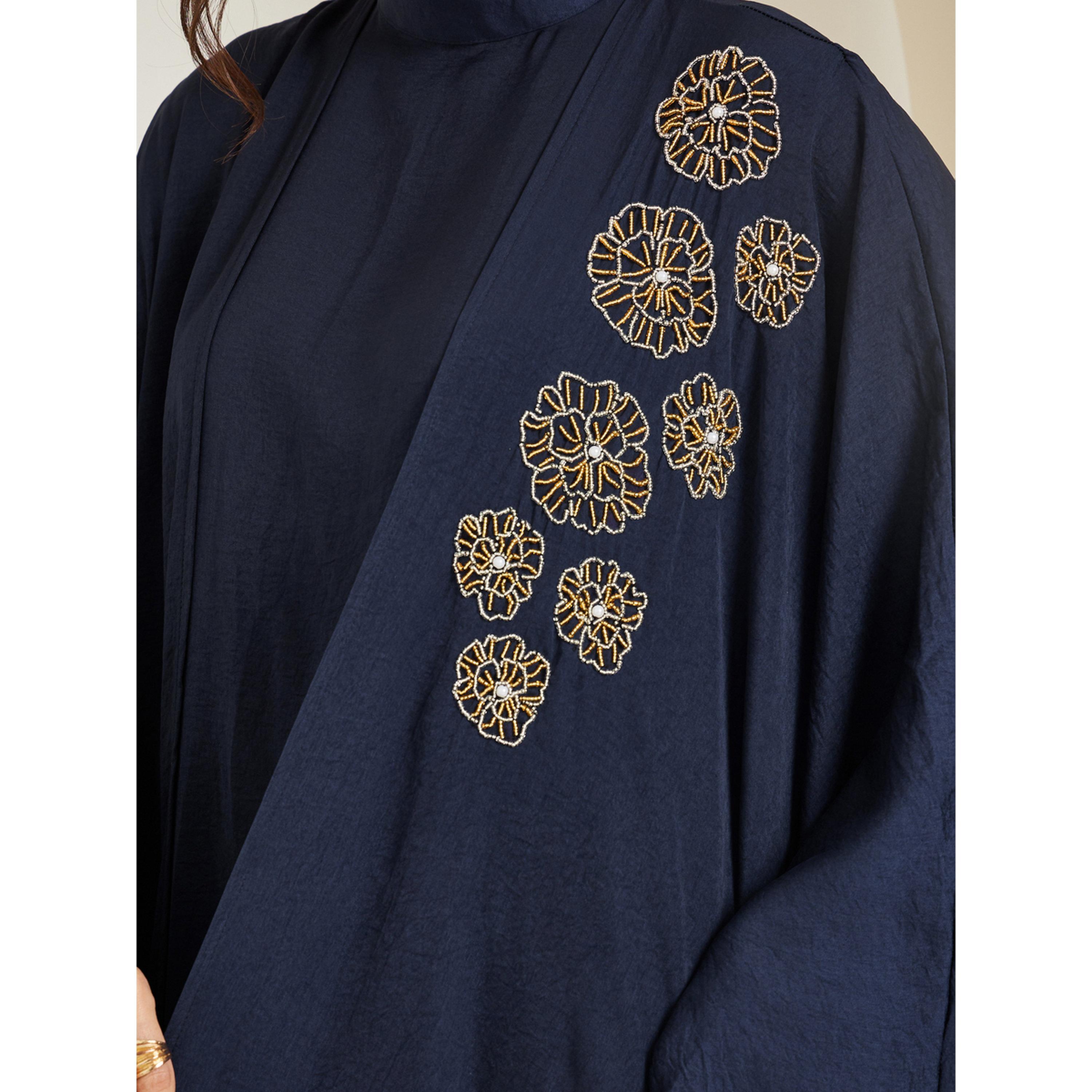 Styli Women Navy Blue Embroidered Abaya with Jalabiya Set-women-arabicclothing-jalabiyas-image-4
