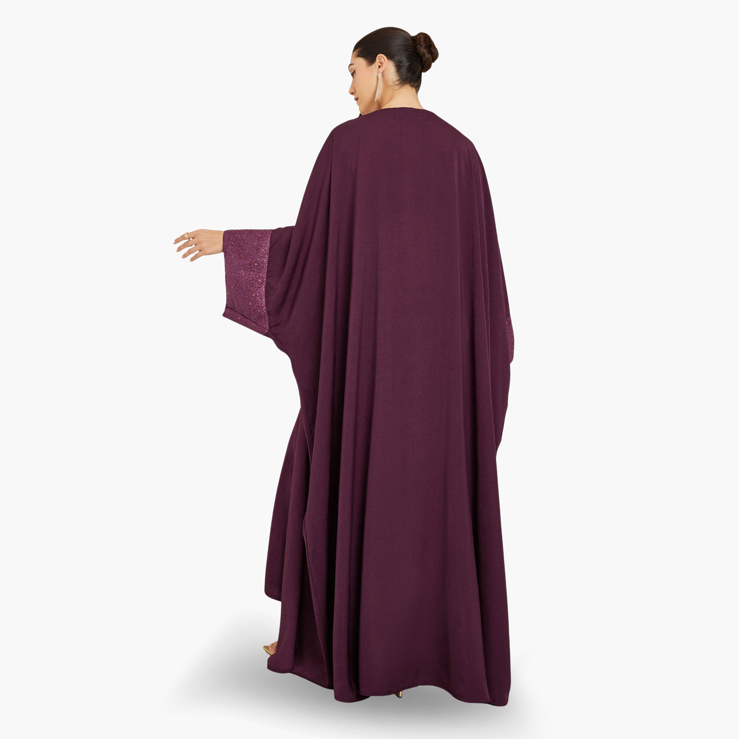 طقم عباية برغندي مزينة مع فستان داخلي-women-arabicclothing-sets-image-5