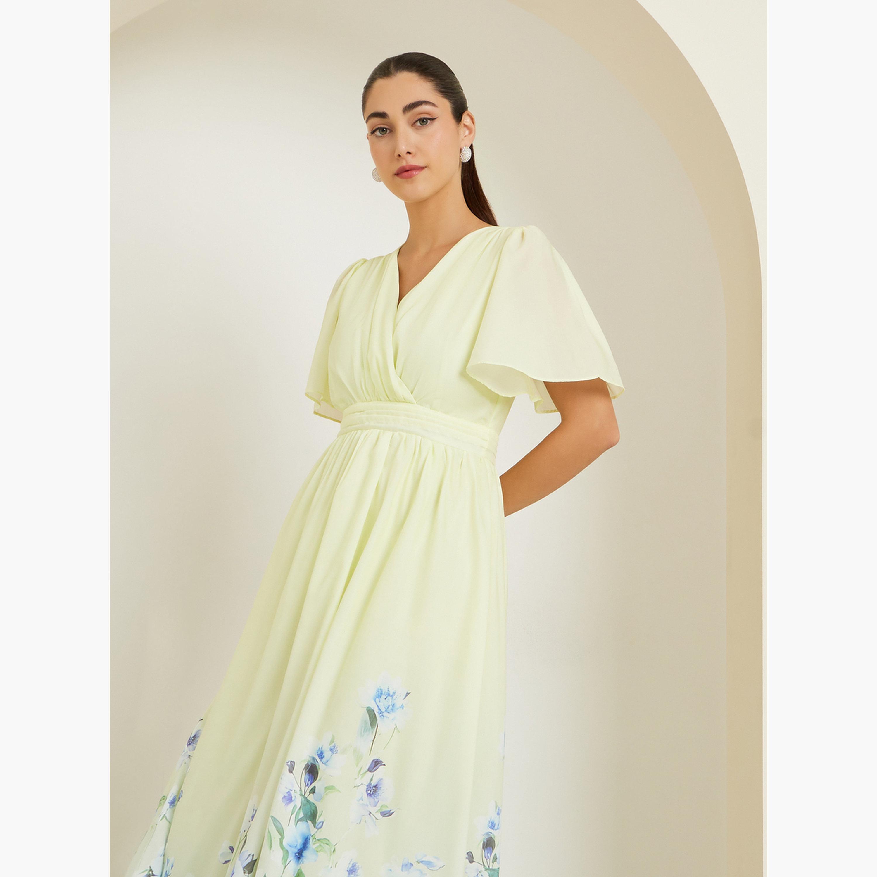 Styli Yellow Floral Printed Wrap Maxi Dress-women-clothing-dresses-image-4