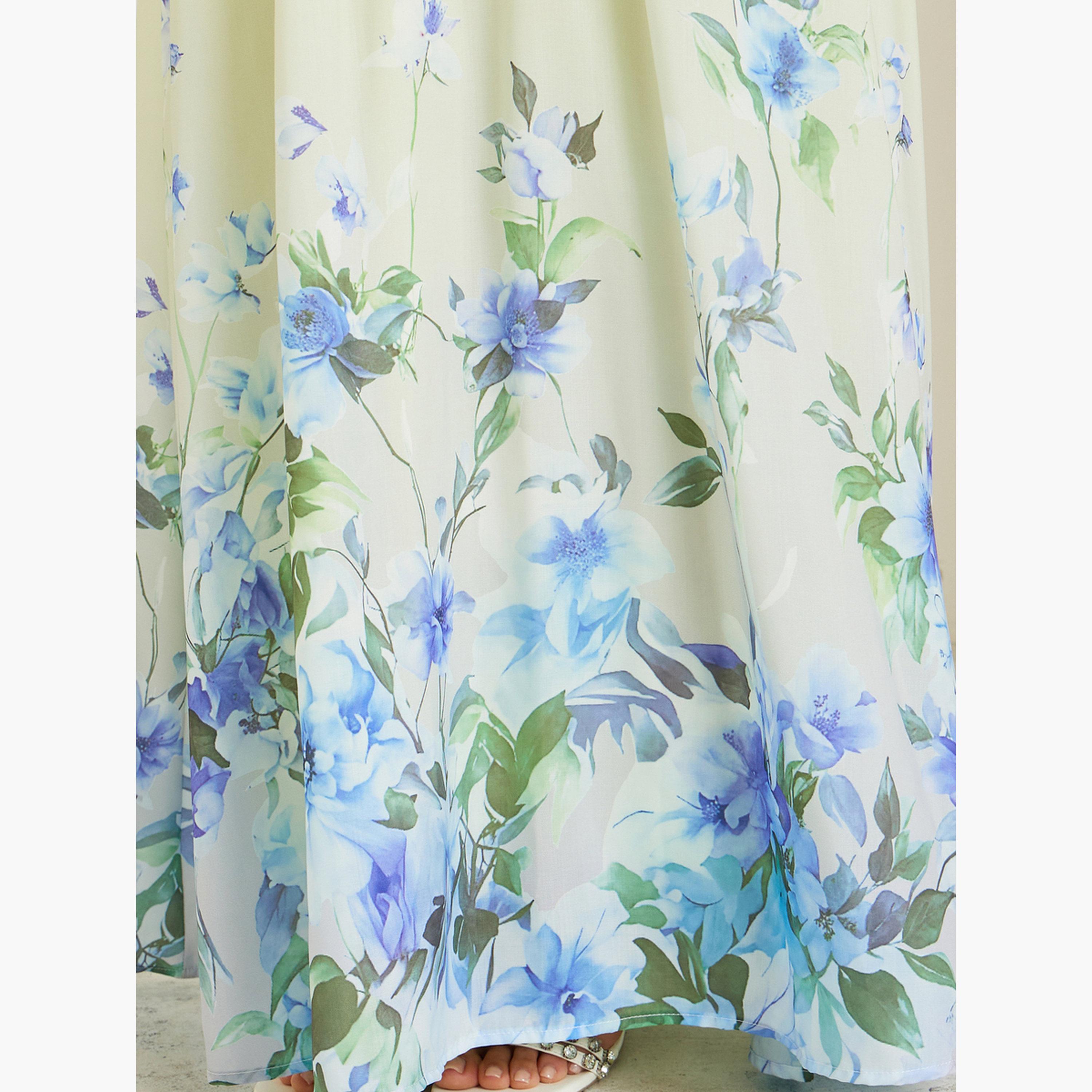 ستايلي - فستان ماكسي ملفوف مطبوع عليه زهور صفراء-women-clothing-dresses-image-5