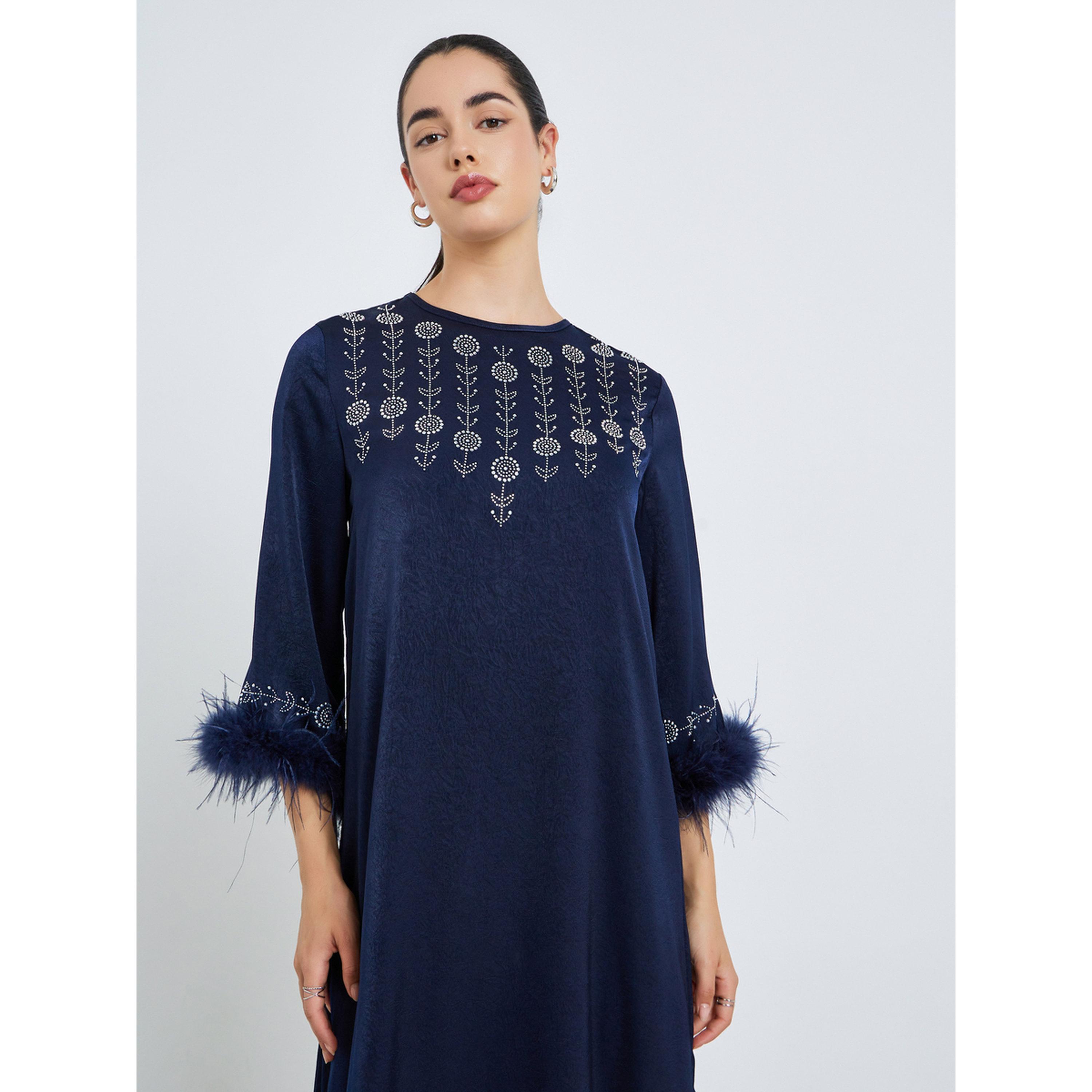 Styli Women Embellished Jalabiya with Faux Feather Trim-women-arabicclothing-jalabiyas-image-3