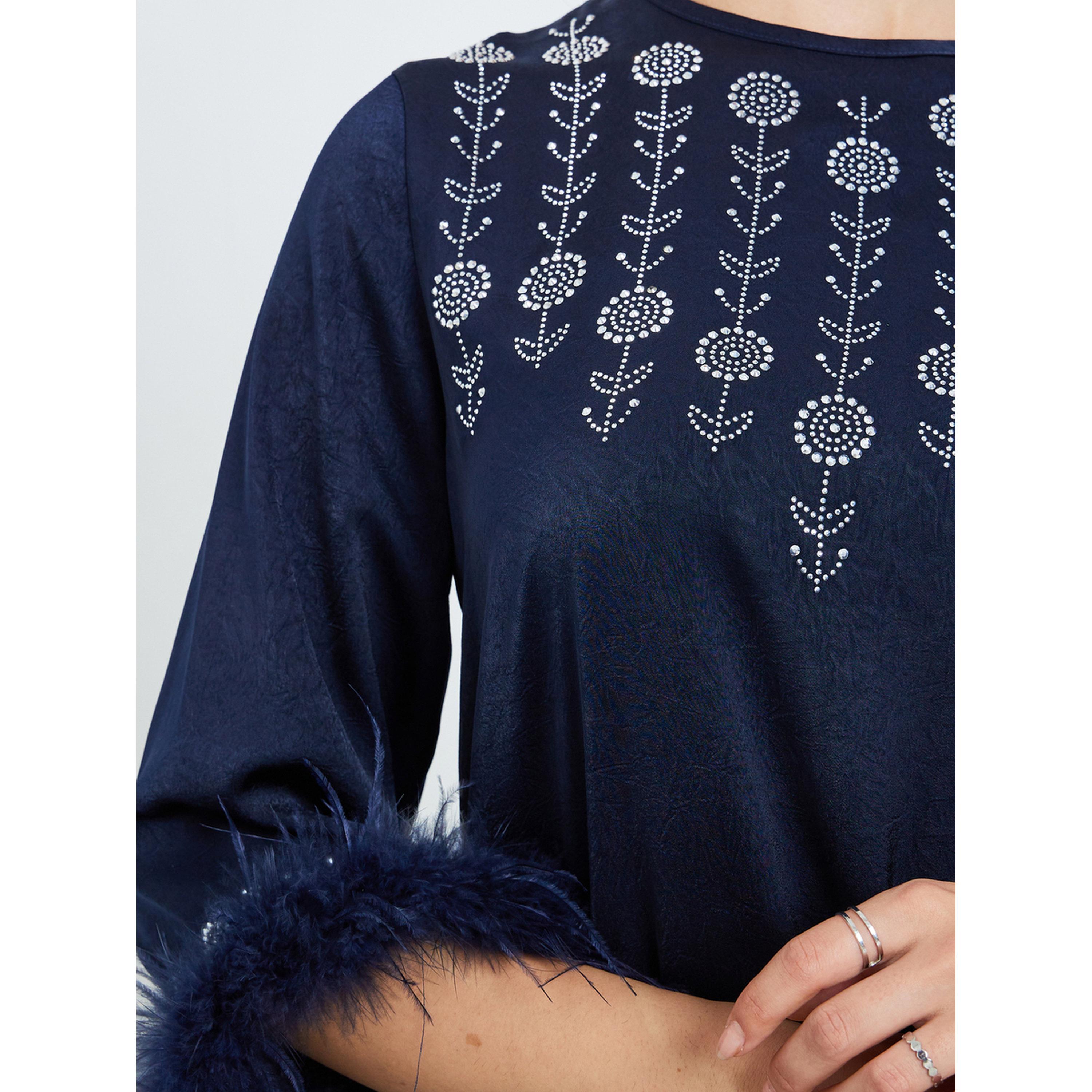 جلابية مزينة بحافة ريش صناعي-women-arabicclothing-jalabiyas-image-4