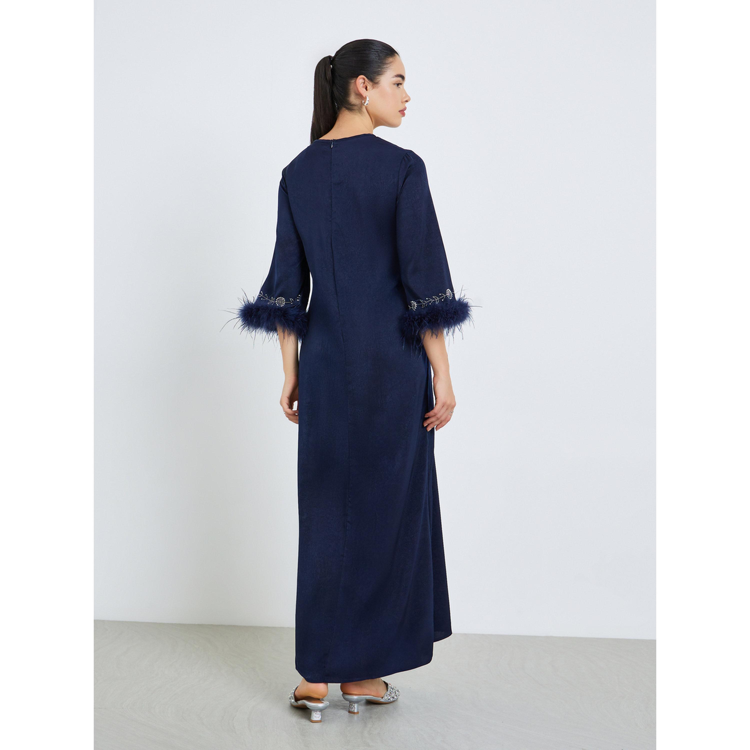 جلابية مزينة بحافة ريش صناعي-women-arabicclothing-jalabiyas-image-5