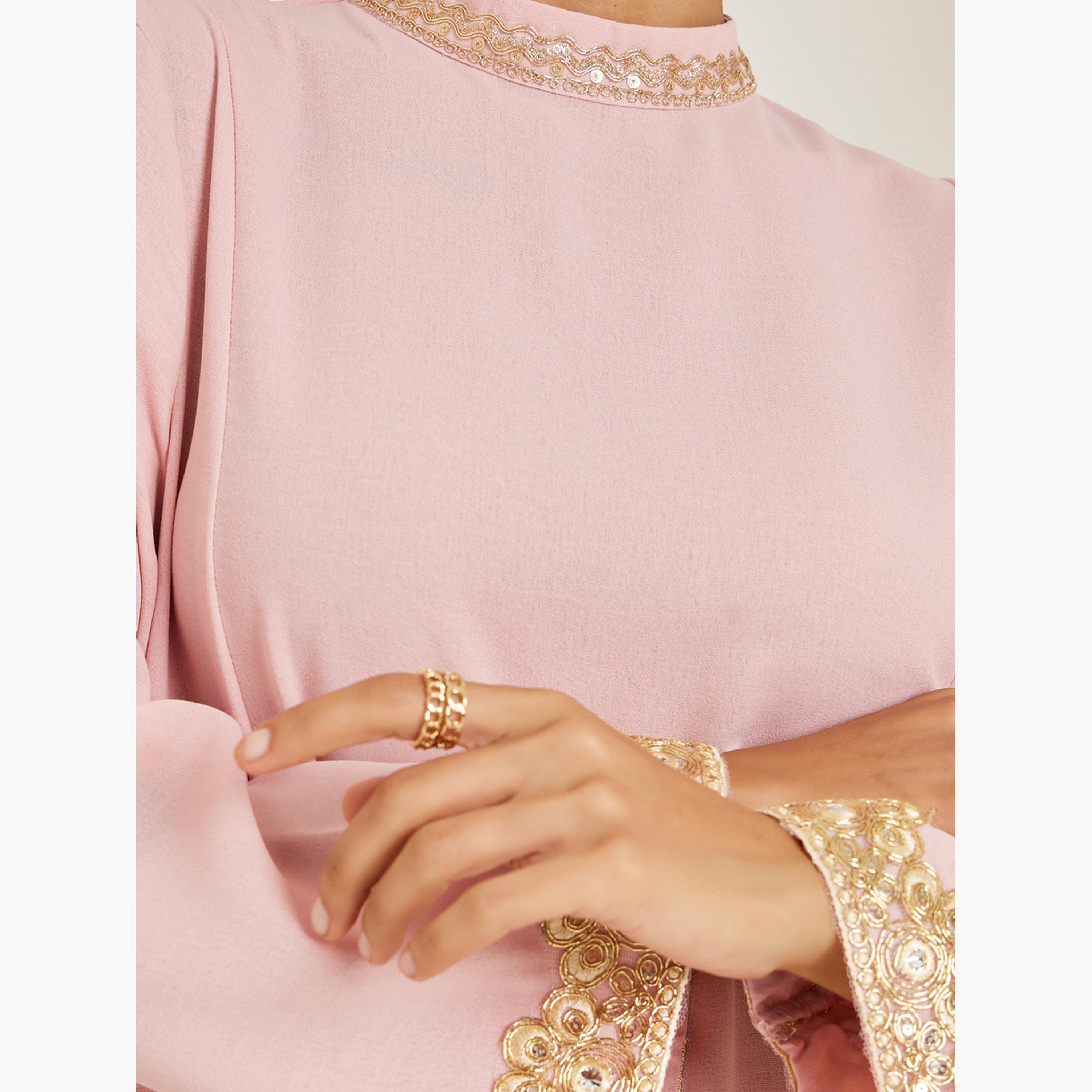 Styli Women Lace Trim Flared Sleeve Jalabiya-women-arabicclothing-jalabiyas-image-4