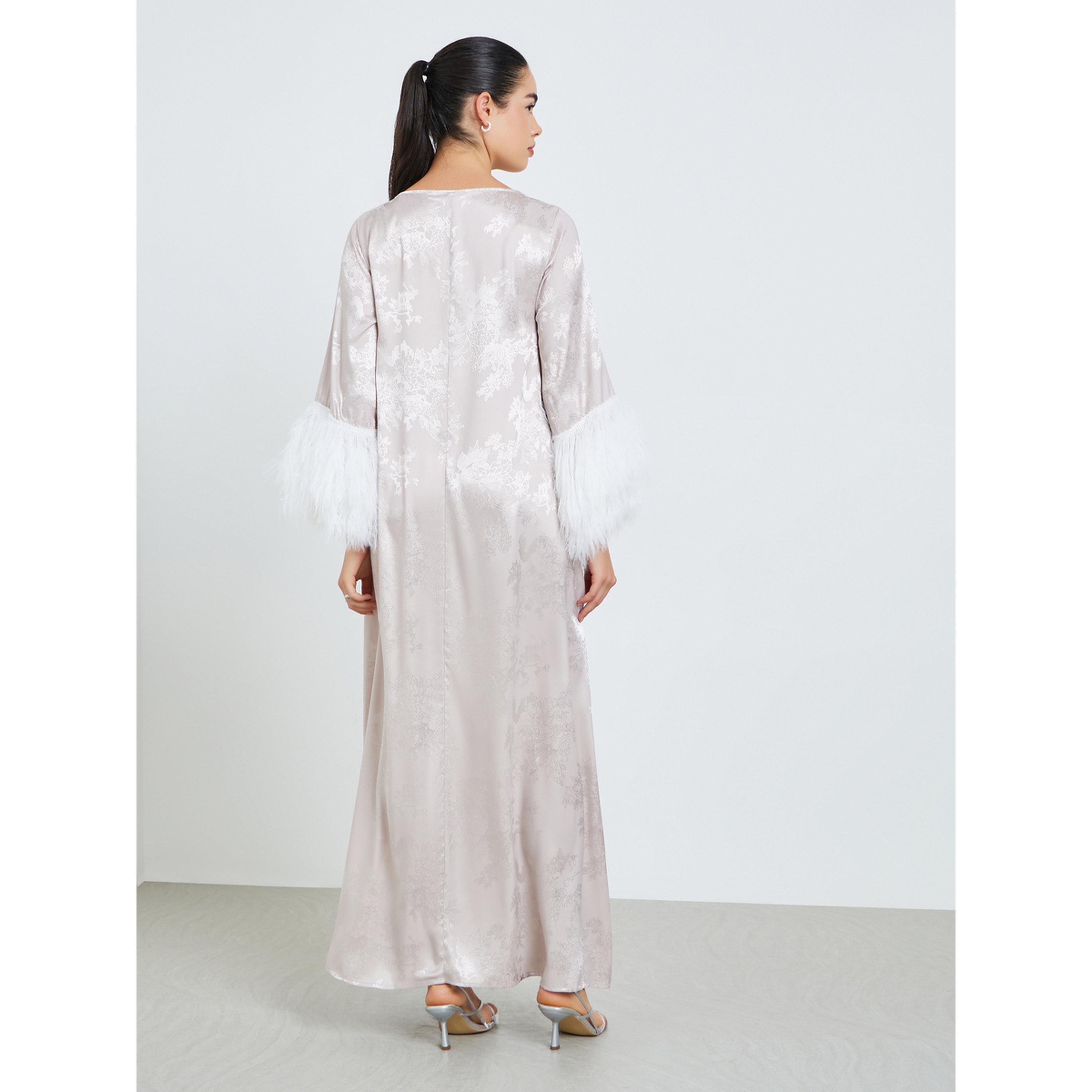 جلابية جاكار بحافة ريش صناعي-women-arabicclothing-jalabiyas-image-4
