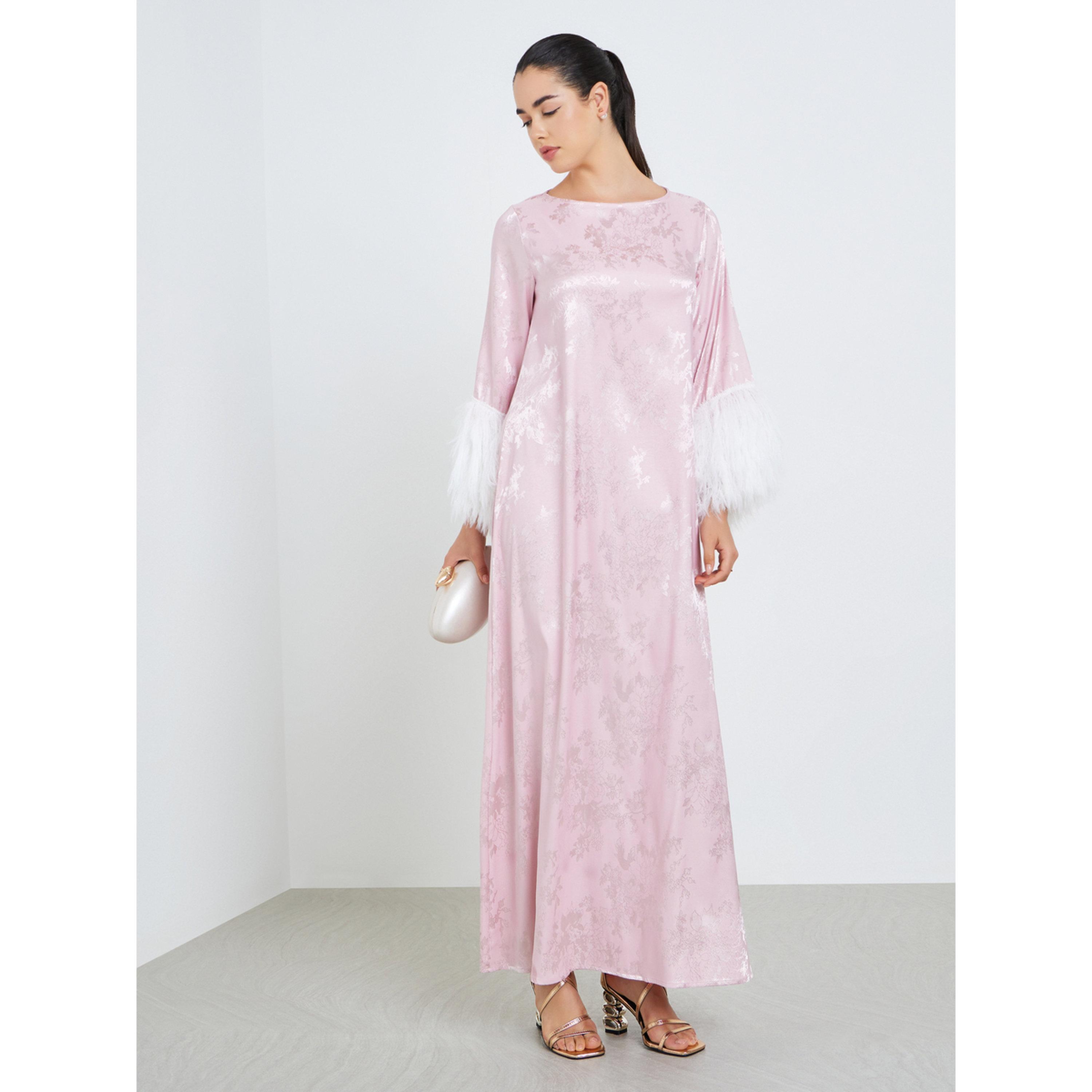 جلابية جاكار بحافة ريش صناعي-women-arabicclothing-jalabiyas-image-1