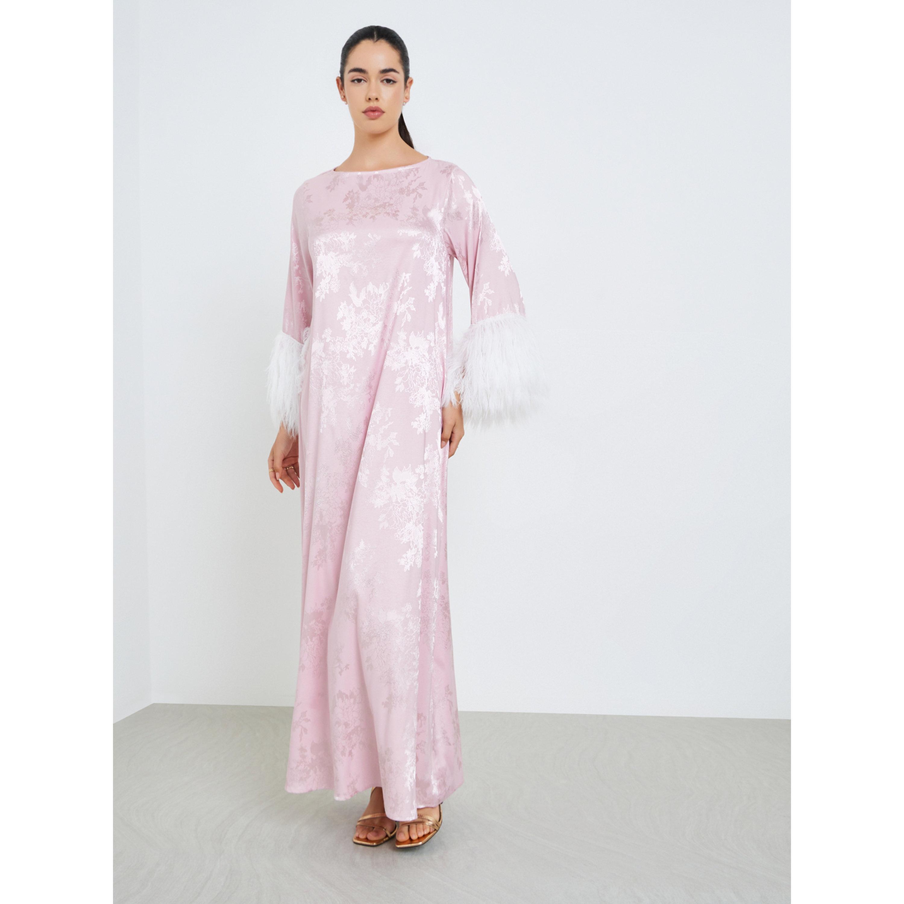جلابية جاكار بحافة ريش صناعي-women-arabicclothing-jalabiyas-image-3