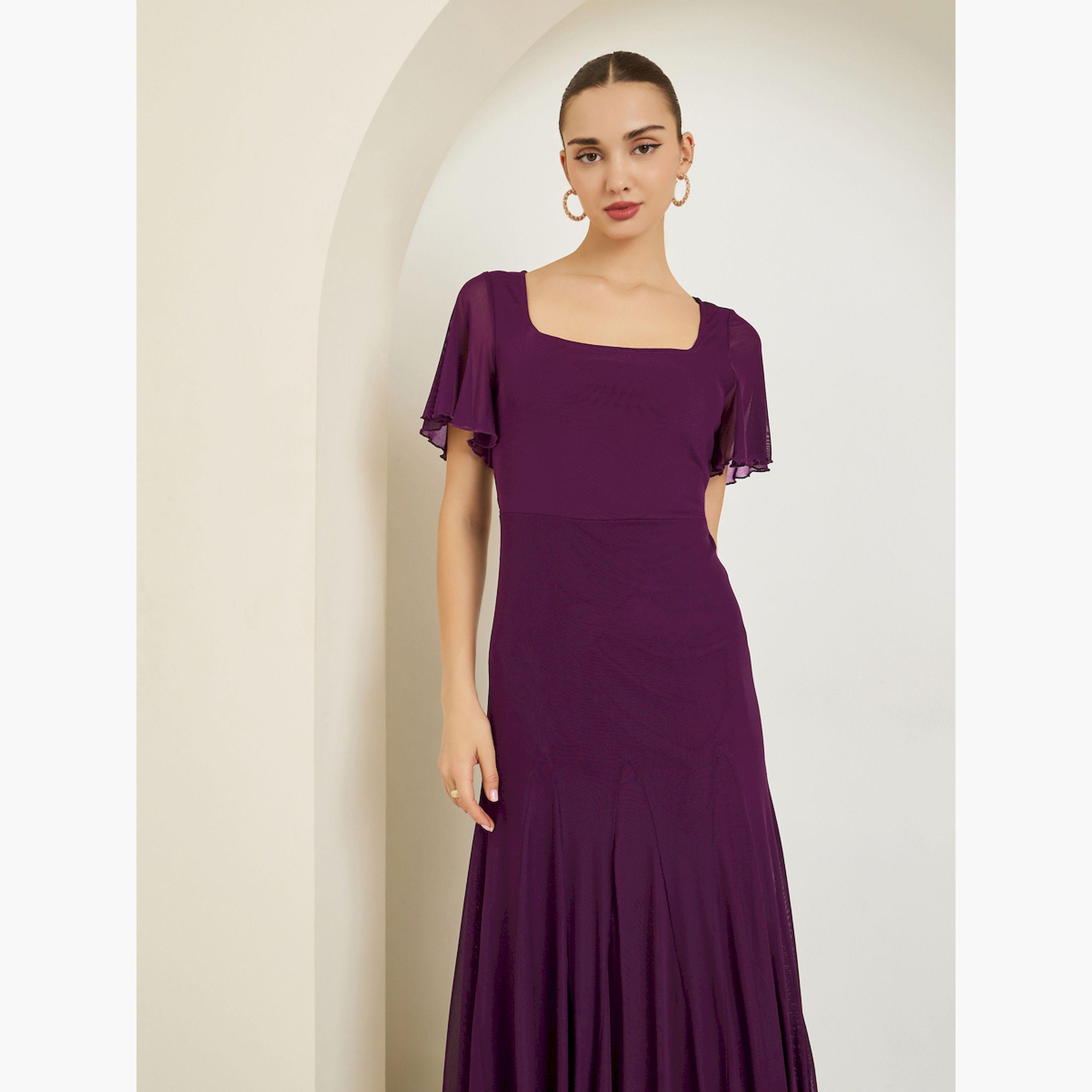 فستان طويل بحافة واسعة وياقة مربعة-women-clothing-dresses-image-2