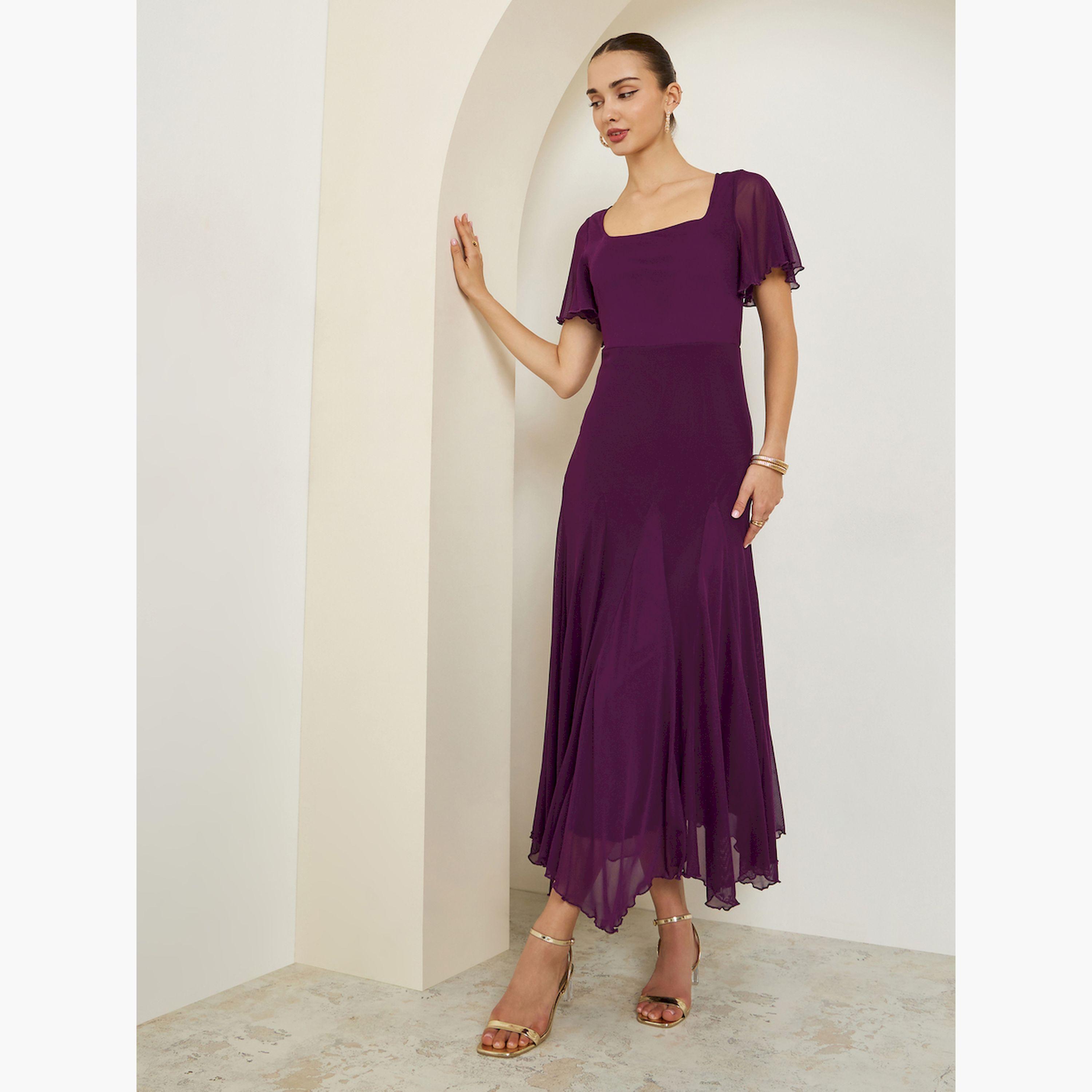 فستان طويل بحافة واسعة وياقة مربعة-women-clothing-dresses-image-3
