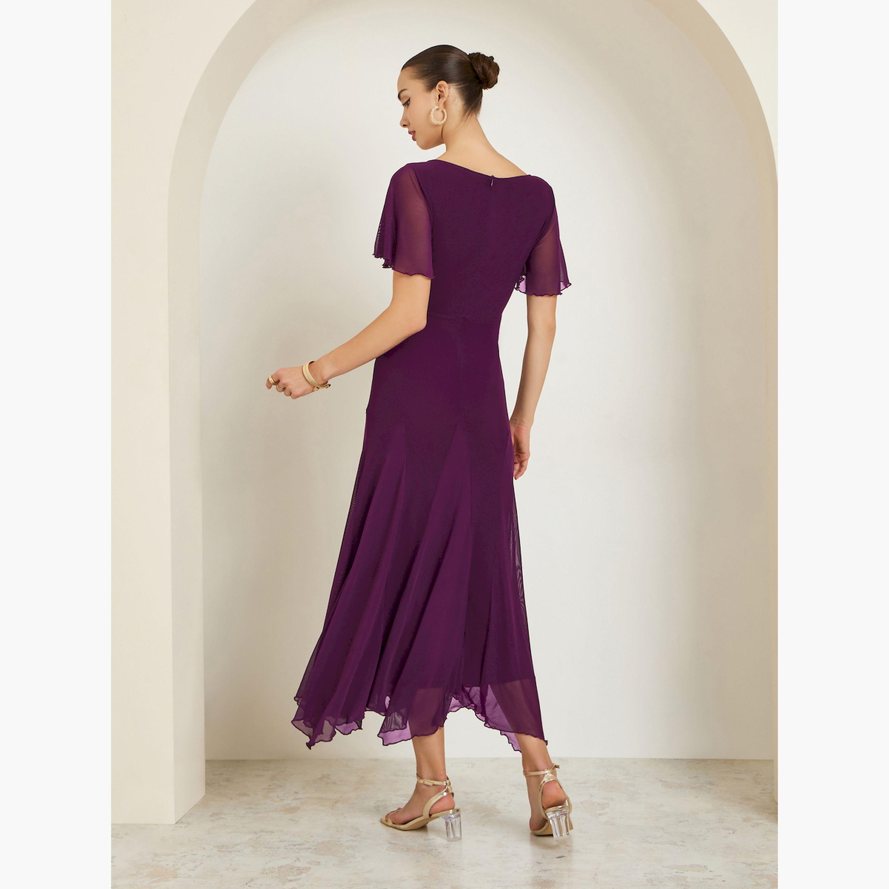 فستان طويل بحافة واسعة وياقة مربعة-women-clothing-dresses-image-4