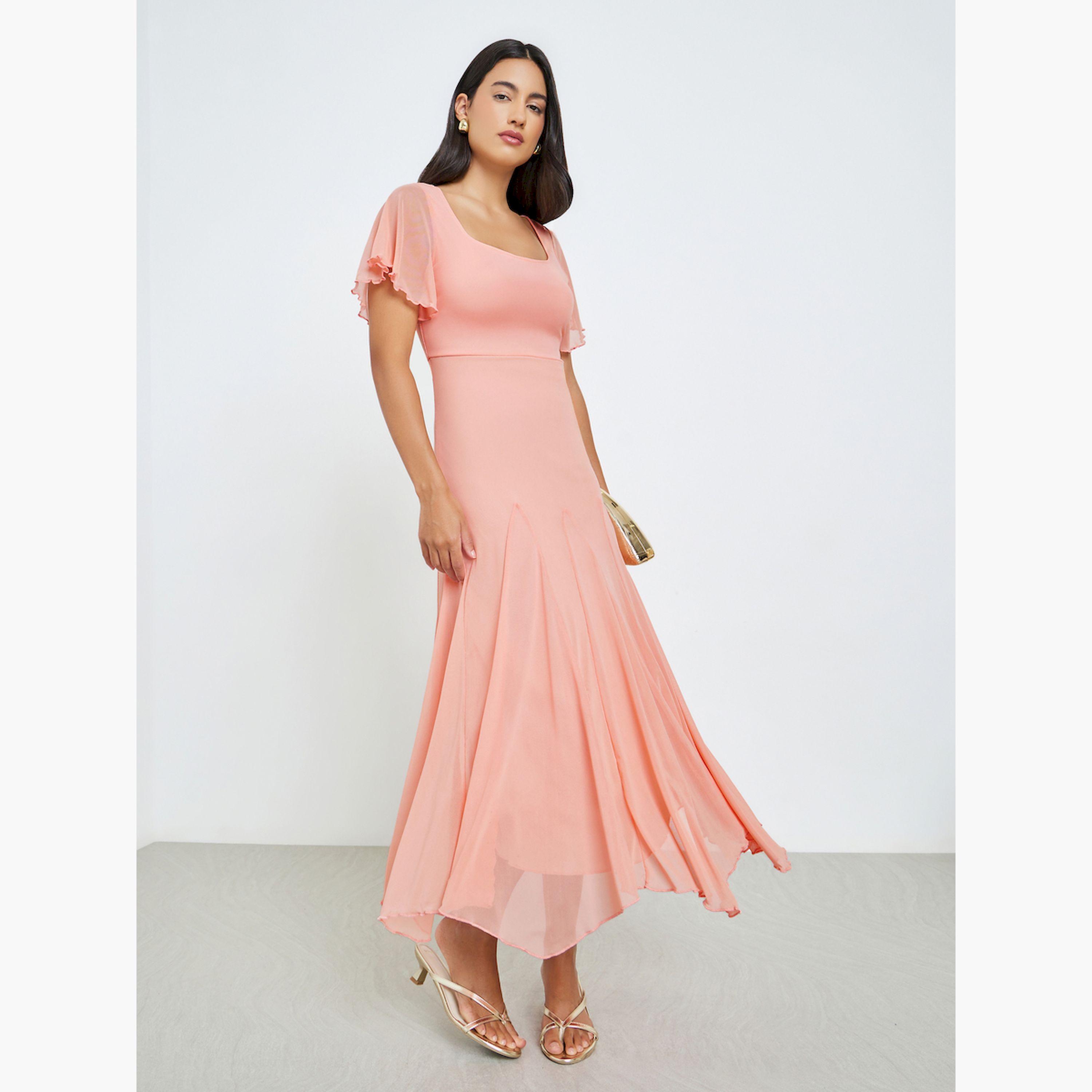 فستان ماكسي بحافة واسعة وأكمام قصيرة-women-clothing-dresses-image-1