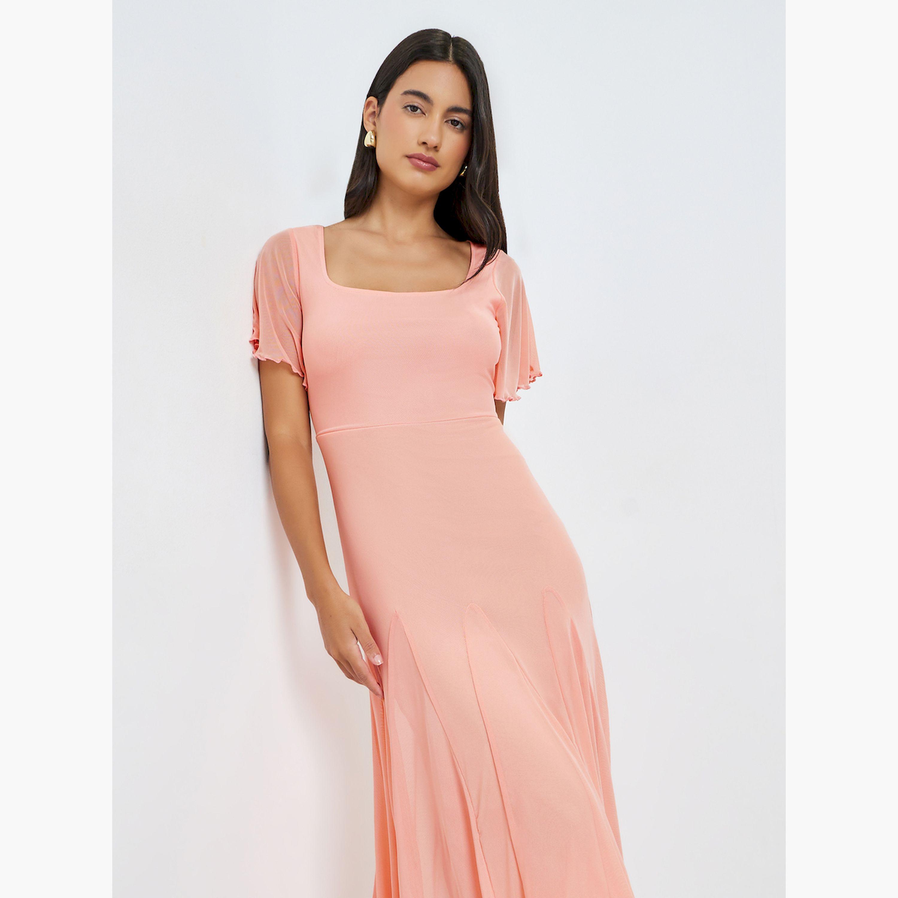 فستان ماكسي بحافة واسعة وأكمام قصيرة-women-clothing-dresses-image-2