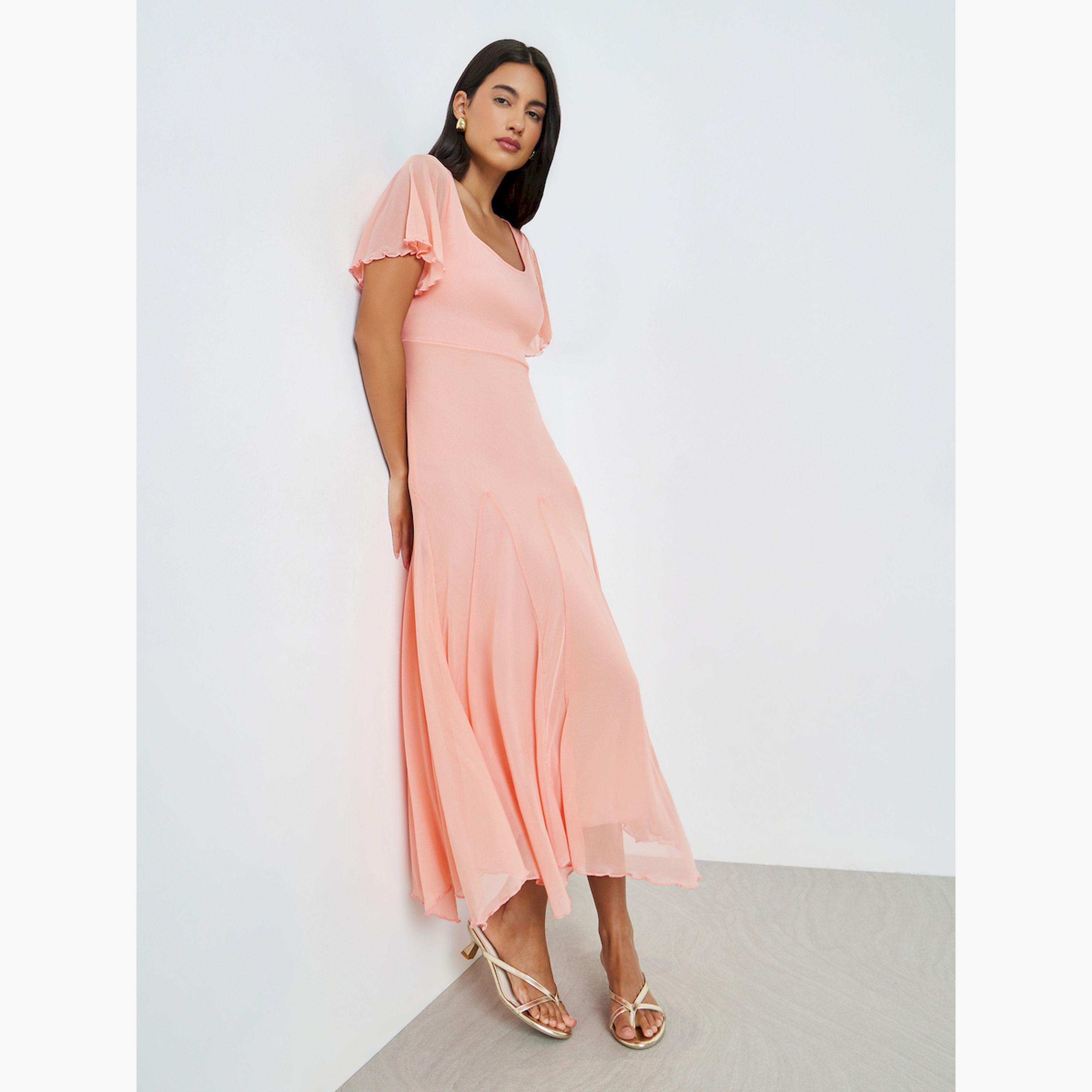 فستان ماكسي بحافة واسعة وأكمام قصيرة-women-clothing-dresses-image-3