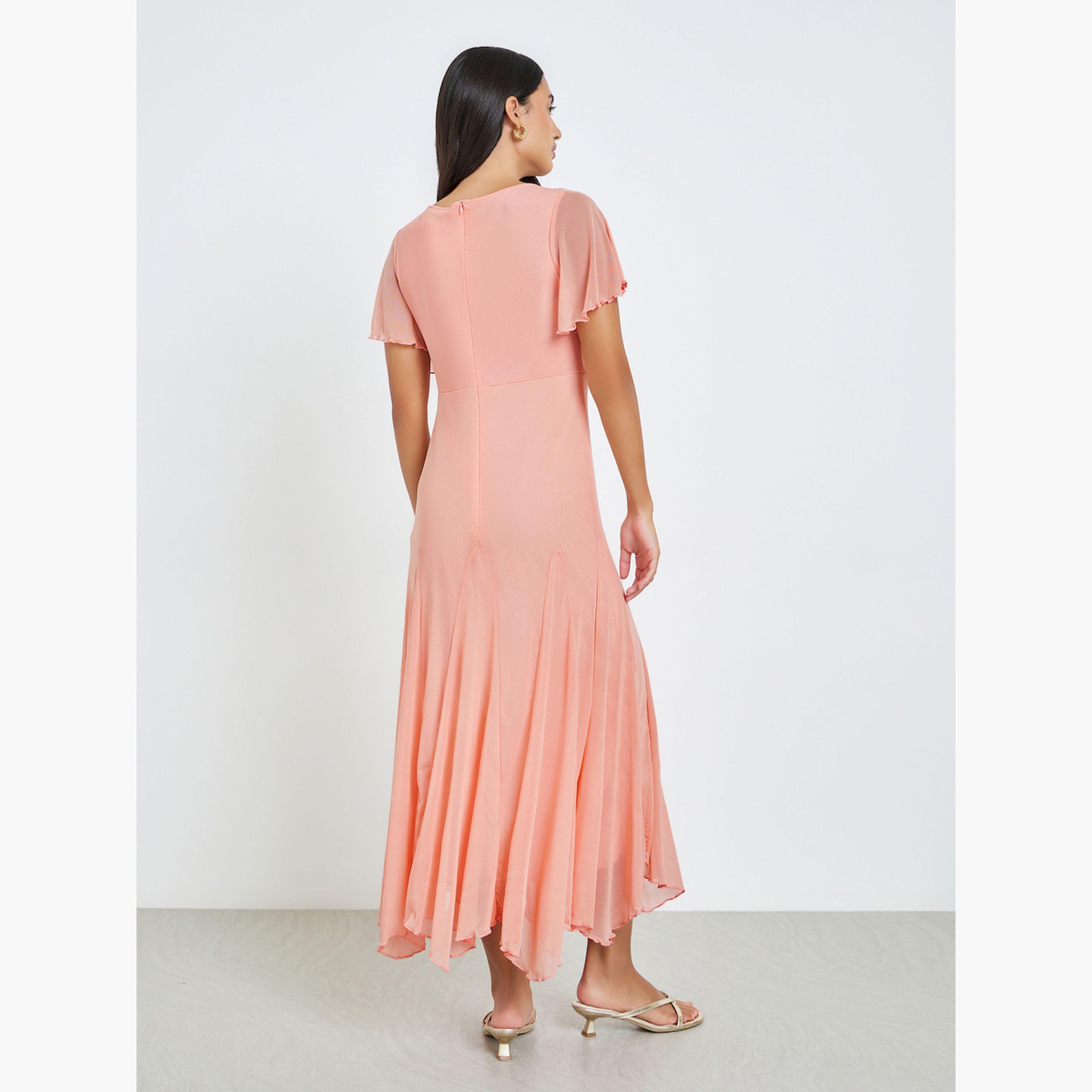فستان ماكسي بحافة واسعة وأكمام قصيرة-women-clothing-dresses-image-5