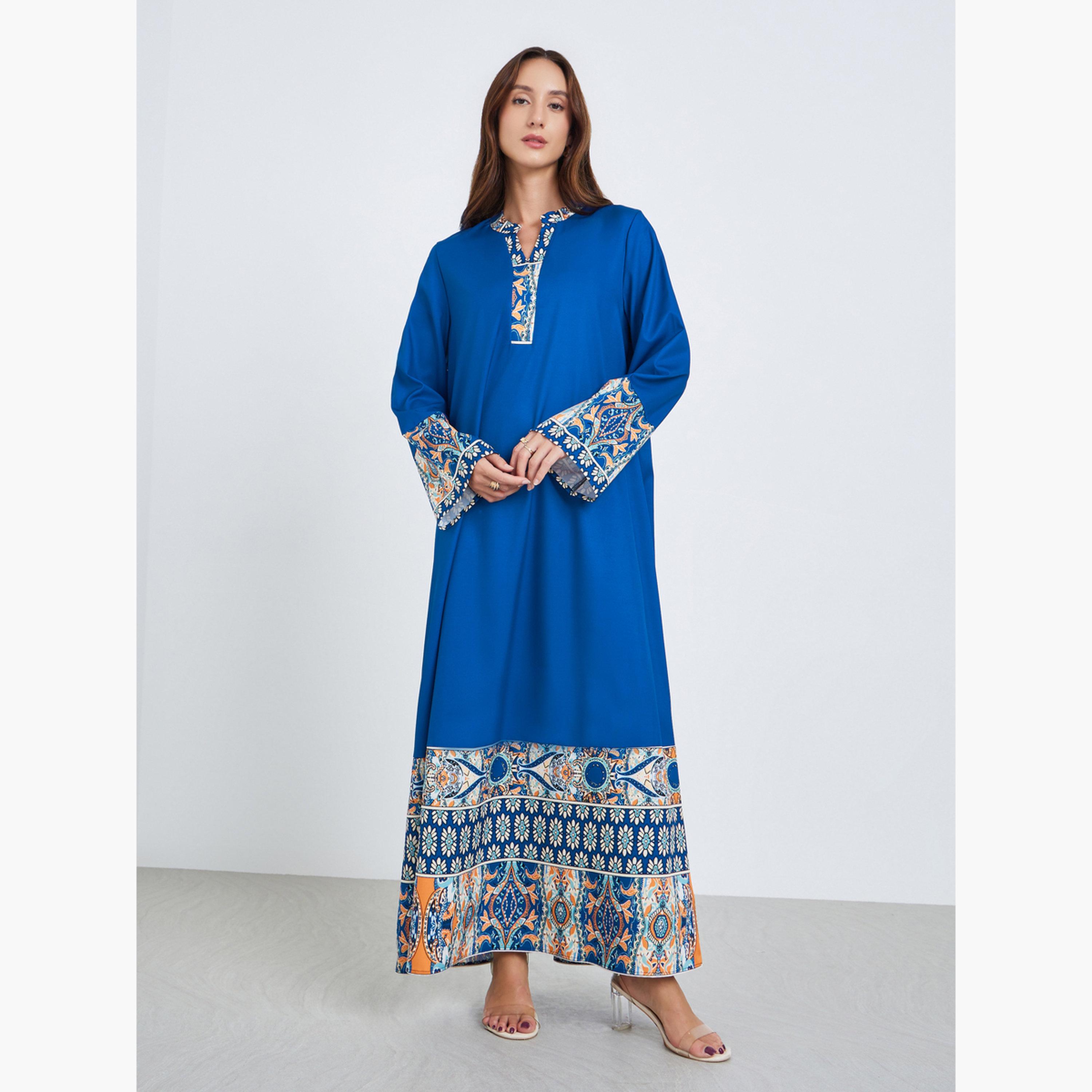 Take Two Women Printed Long Sleeve Maxi Jalabiya-women-arabicclothing-jalabiyas-image-1