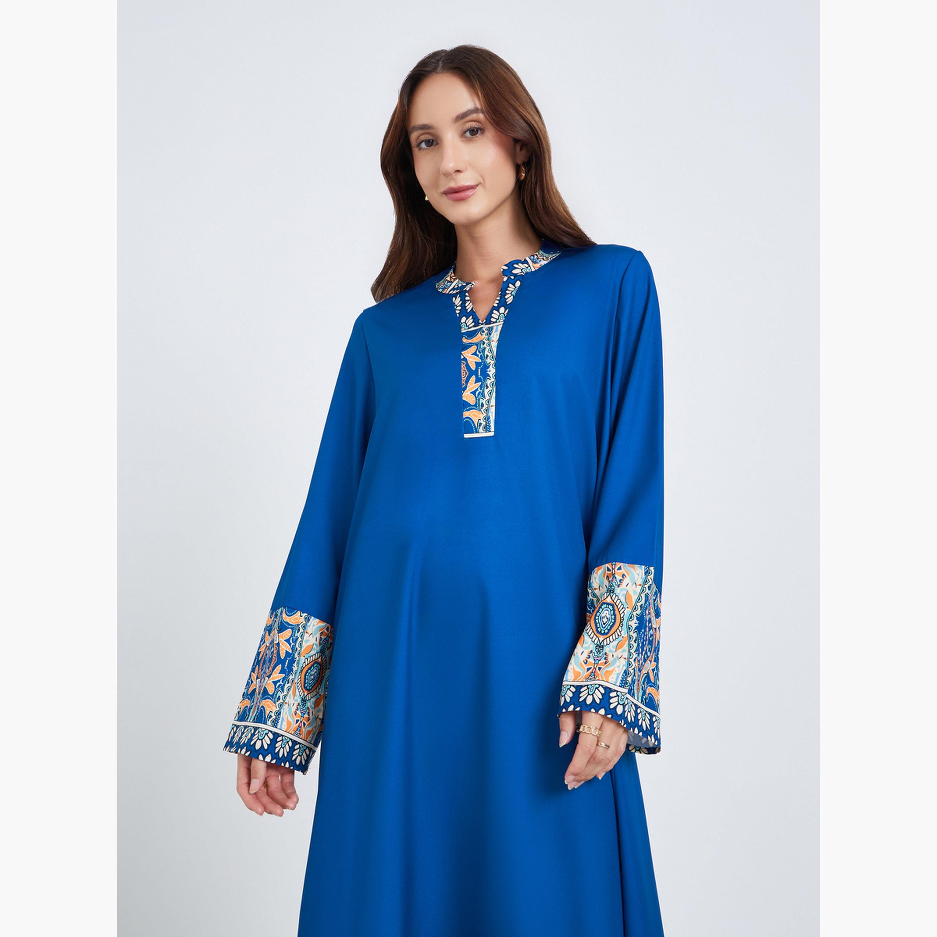 Take Two Women Printed Long Sleeve Maxi Jalabiya-women-arabicclothing-jalabiyas-image-2