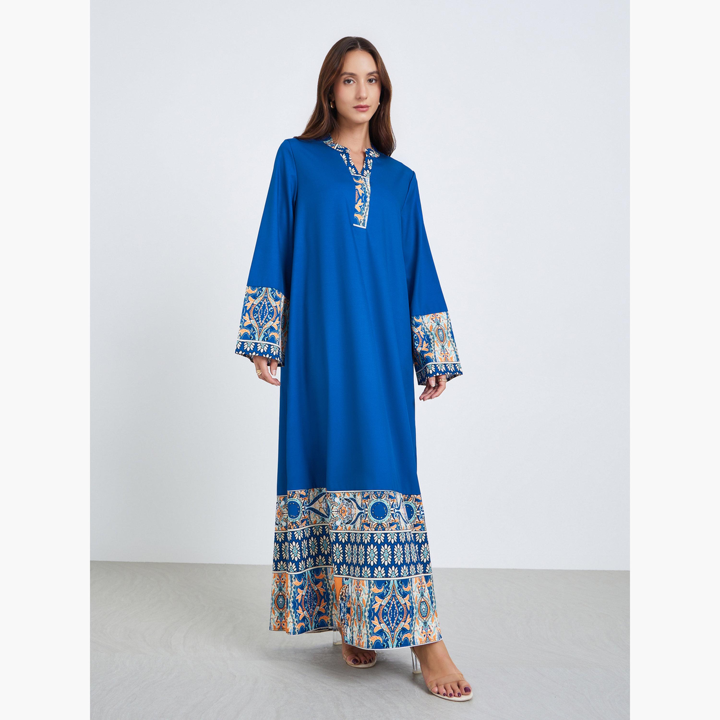 Take Two Women Printed Long Sleeve Maxi Jalabiya-women-arabicclothing-jalabiyas-image-3