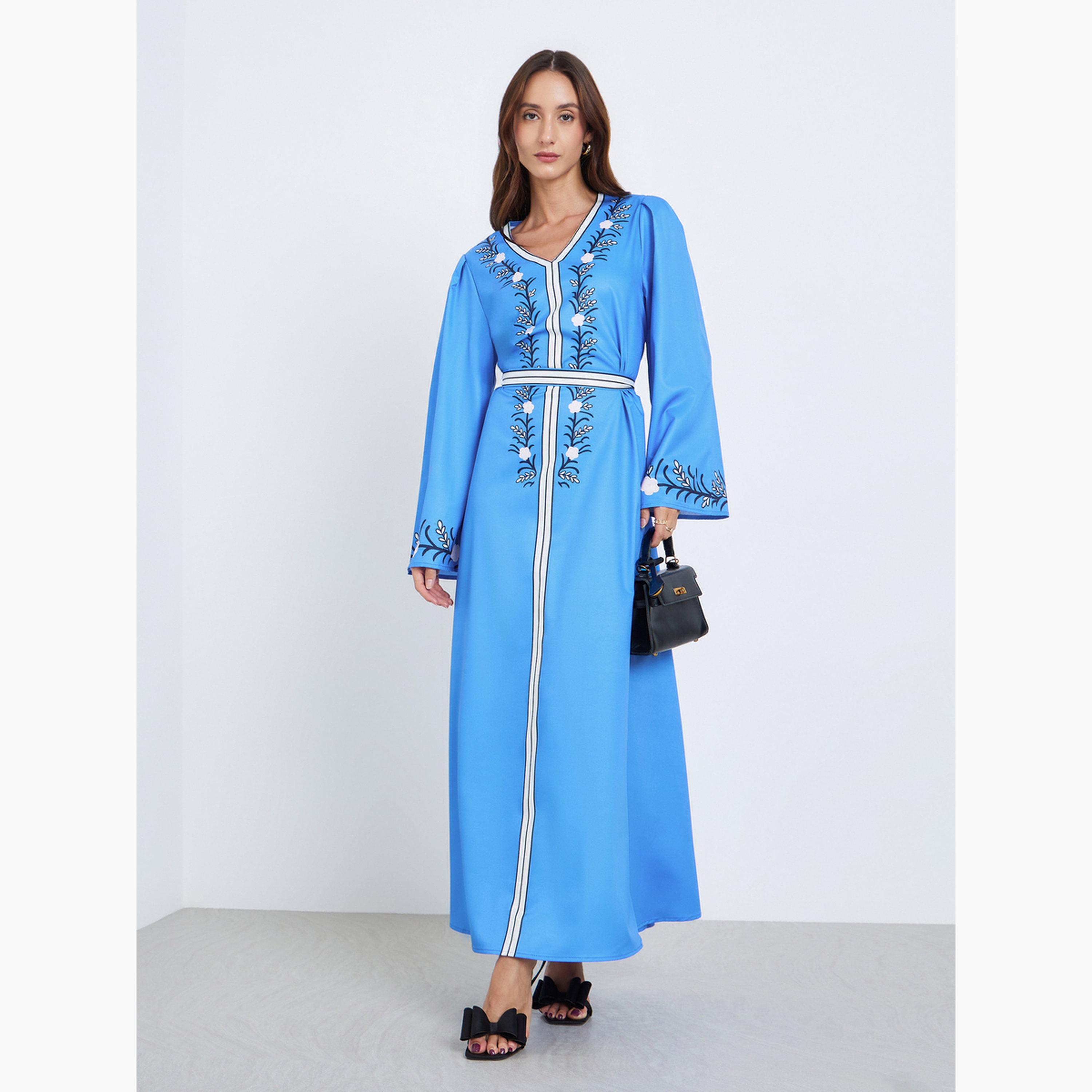 Take Two Women Blue Floral Print Belted Maxi Dress-women-clothing-dresses-image-1