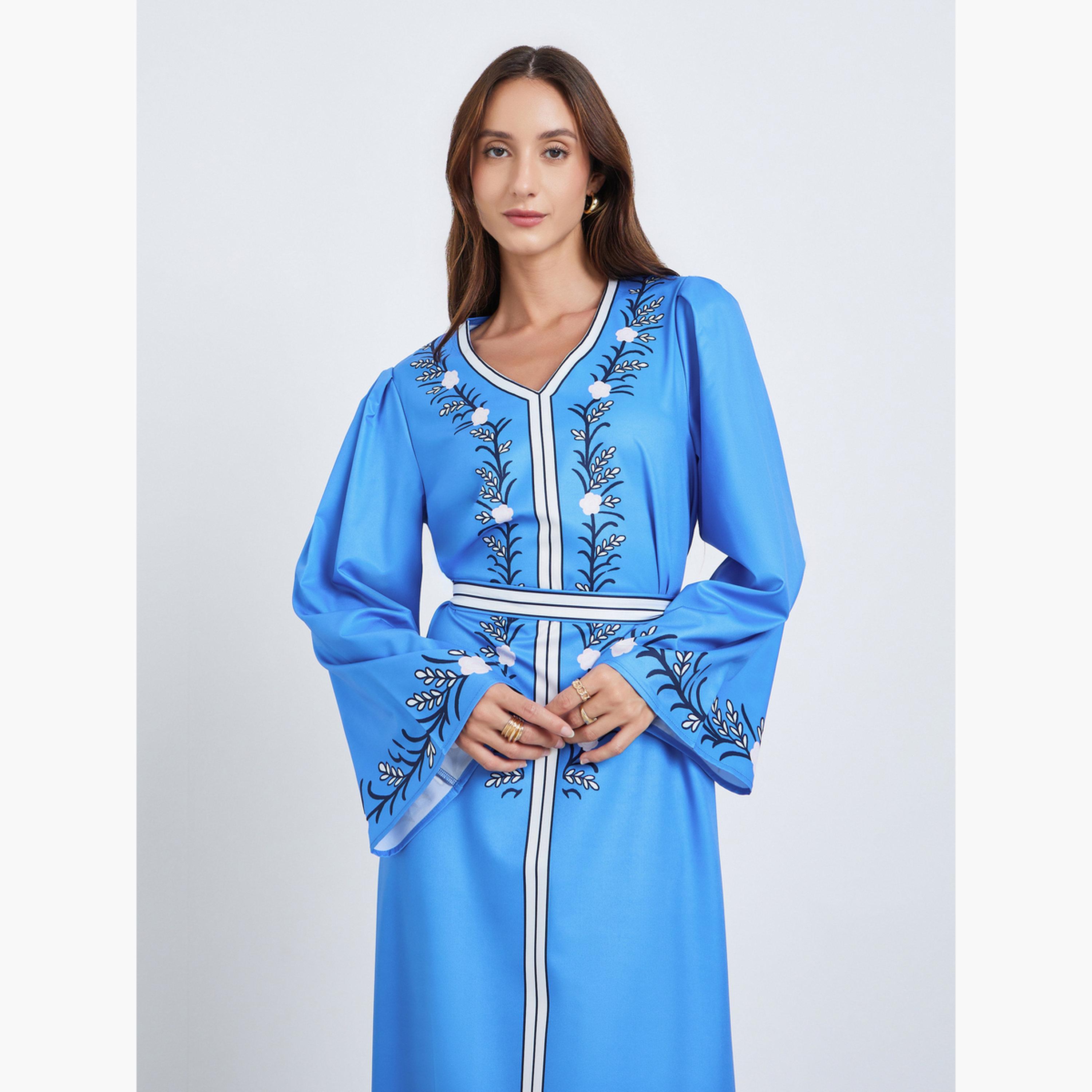 Take Two Women Blue Floral Print Belted Maxi Dress-women-clothing-dresses-image-2