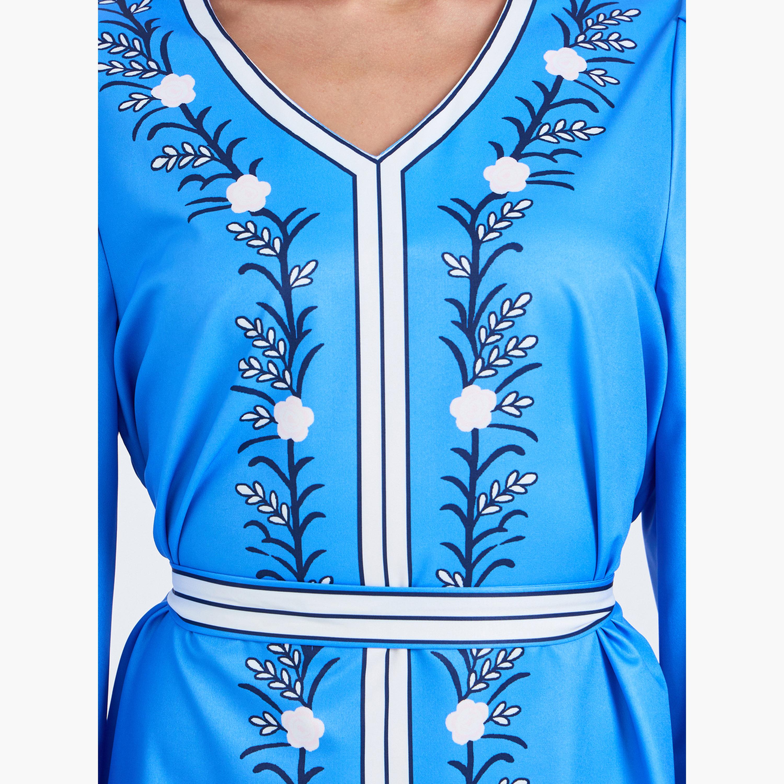 فستان طويل بحزام وطبعة زهور-women-clothing-dresses-image-5