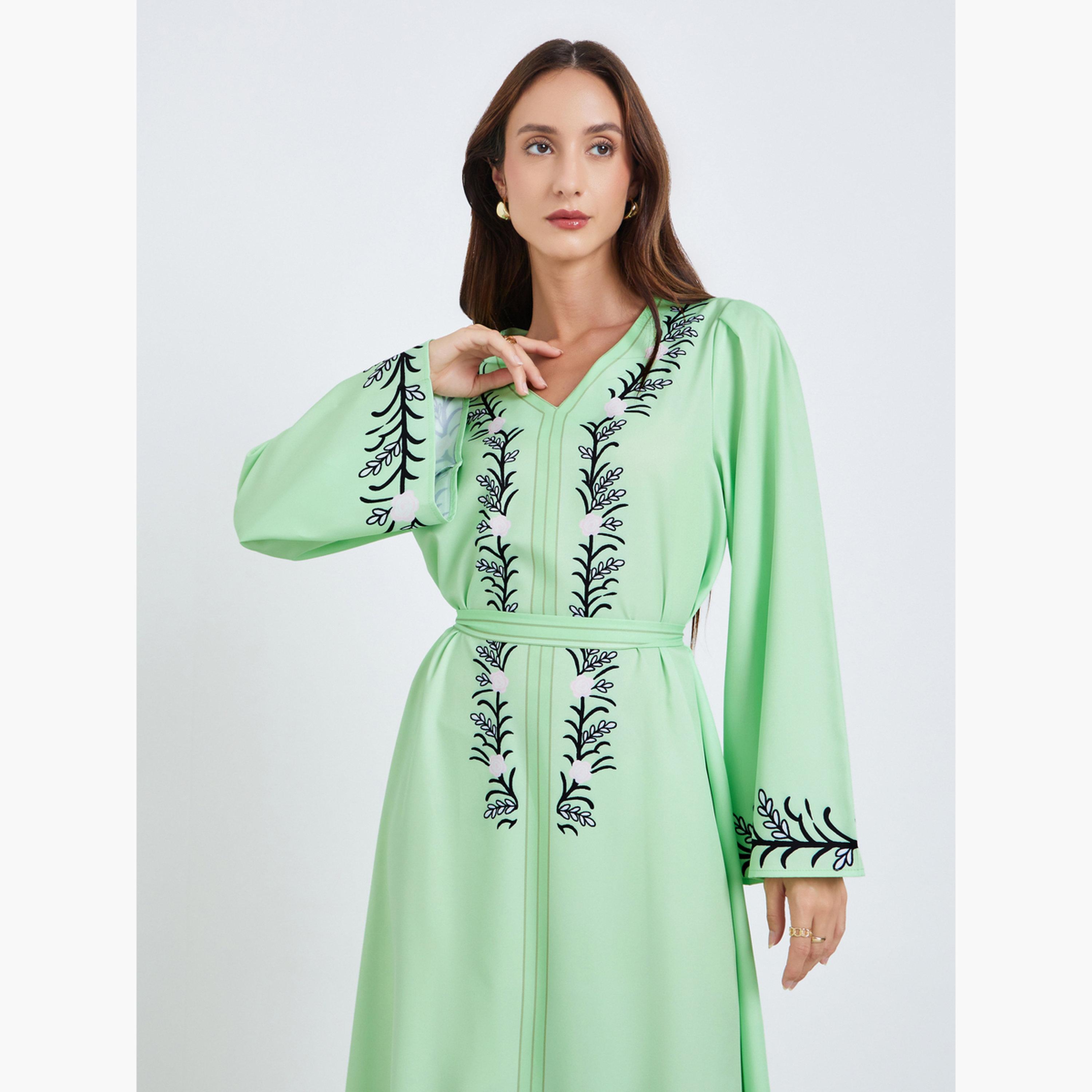 Take Two Woman Green Floral Print Belted Maxi Dress-women-clothing-dresses-image-2