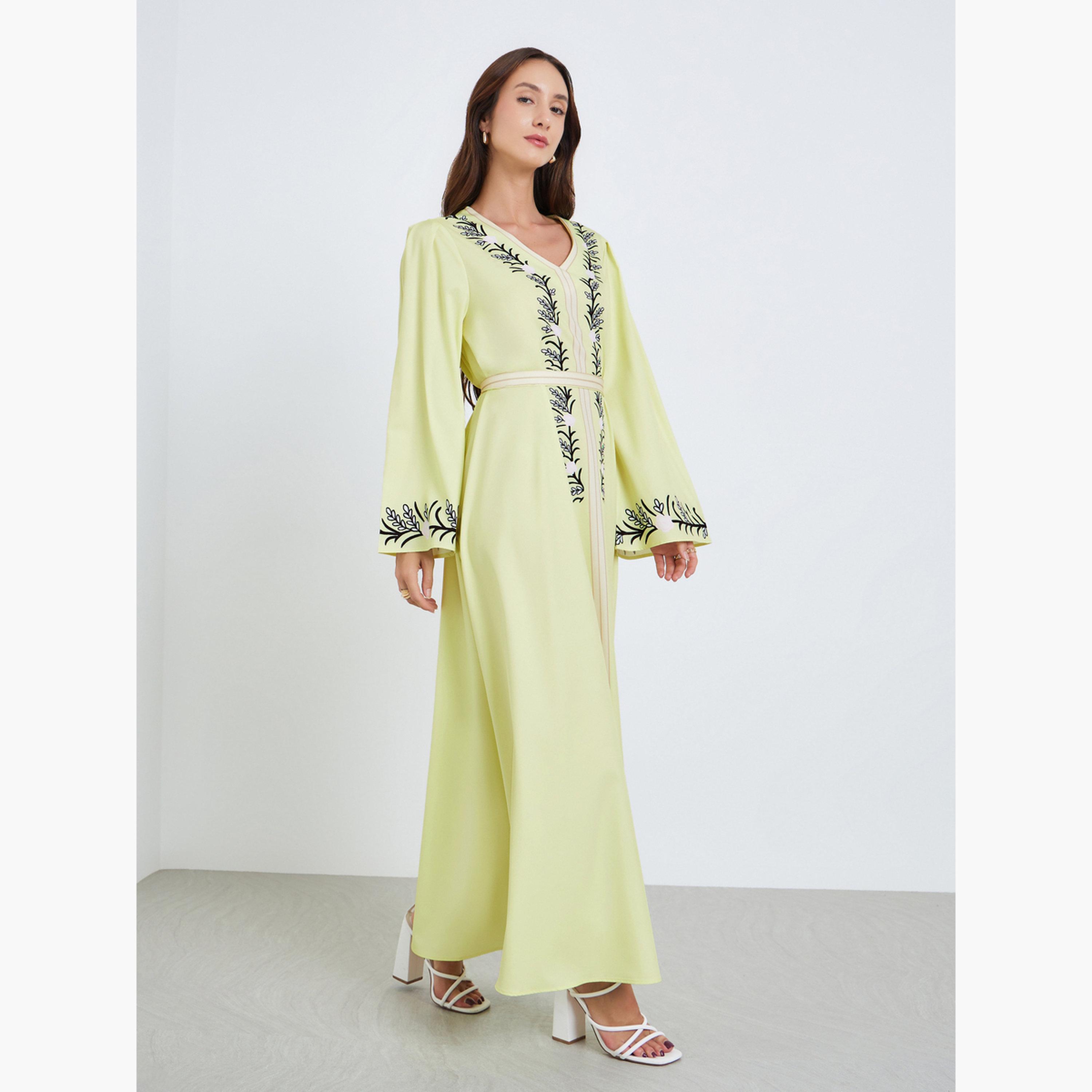 فستان طويل بحزام وطبعة زهور-women-clothing-dresses-image-3