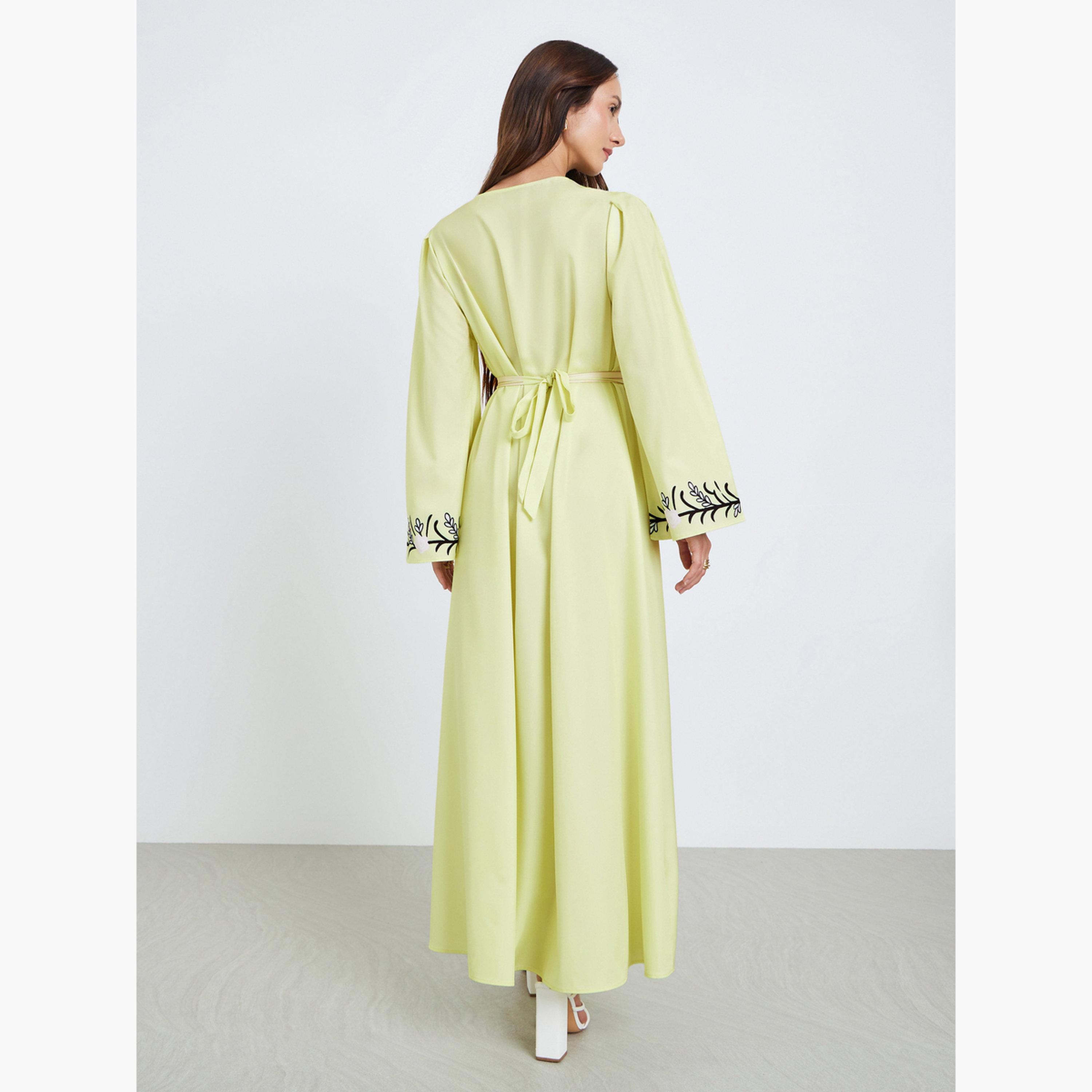فستان طويل بحزام وطبعة زهور-women-clothing-dresses-image-4