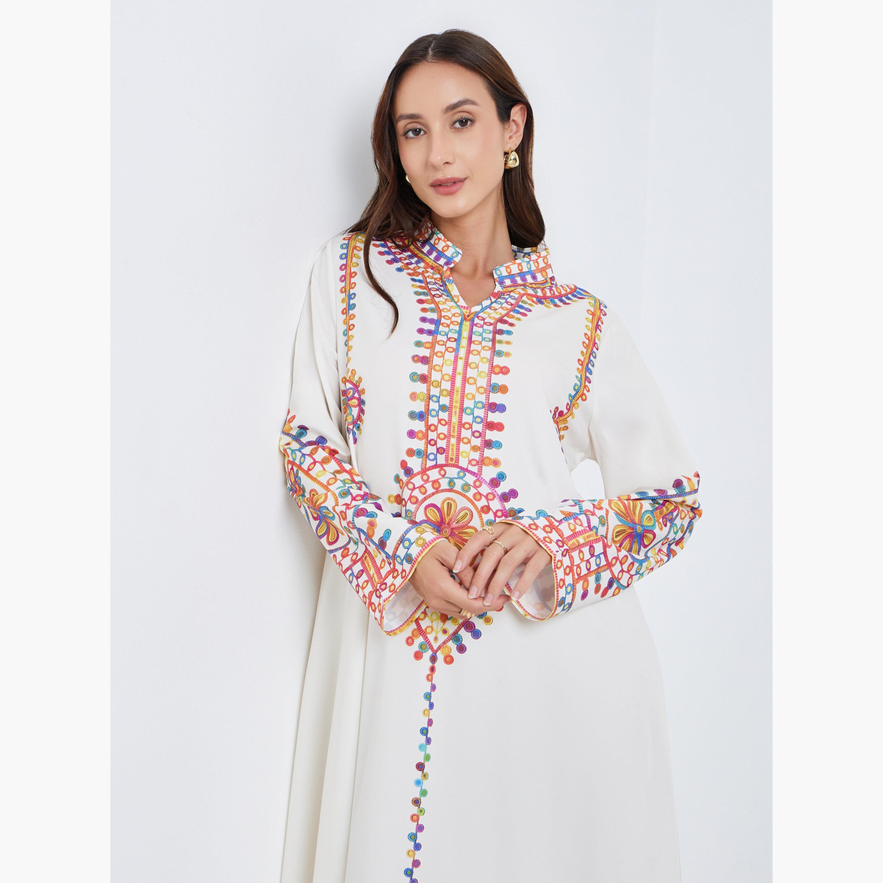 جلابية طويلة مطرزة بأكمام طويلة-women-arabicclothing-jalabiyas-image-2