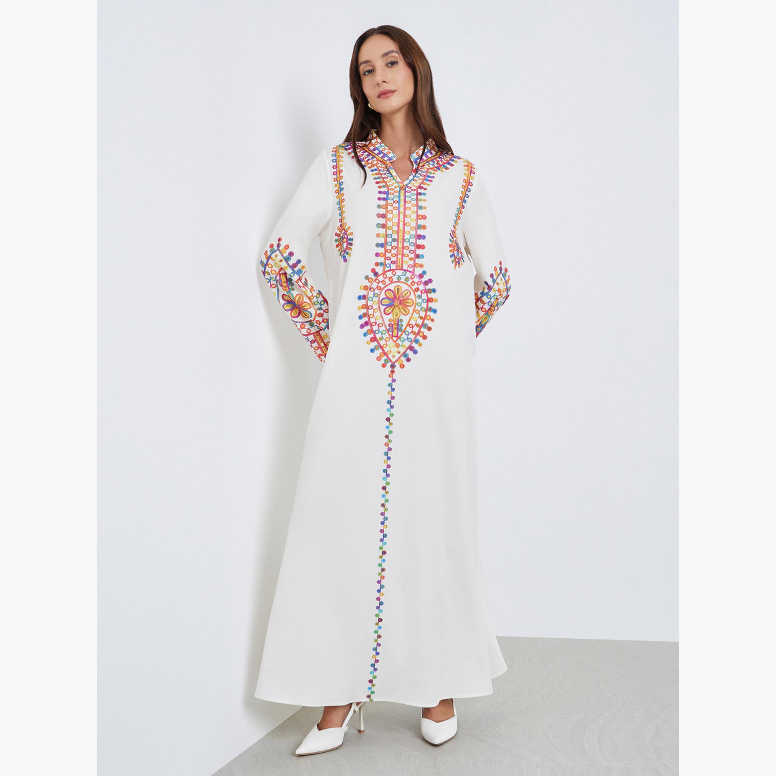 Take Two Women Embroidered Long Sleeve Maxi Jalabiya-women-arabicclothing-jalabiyas-image-3