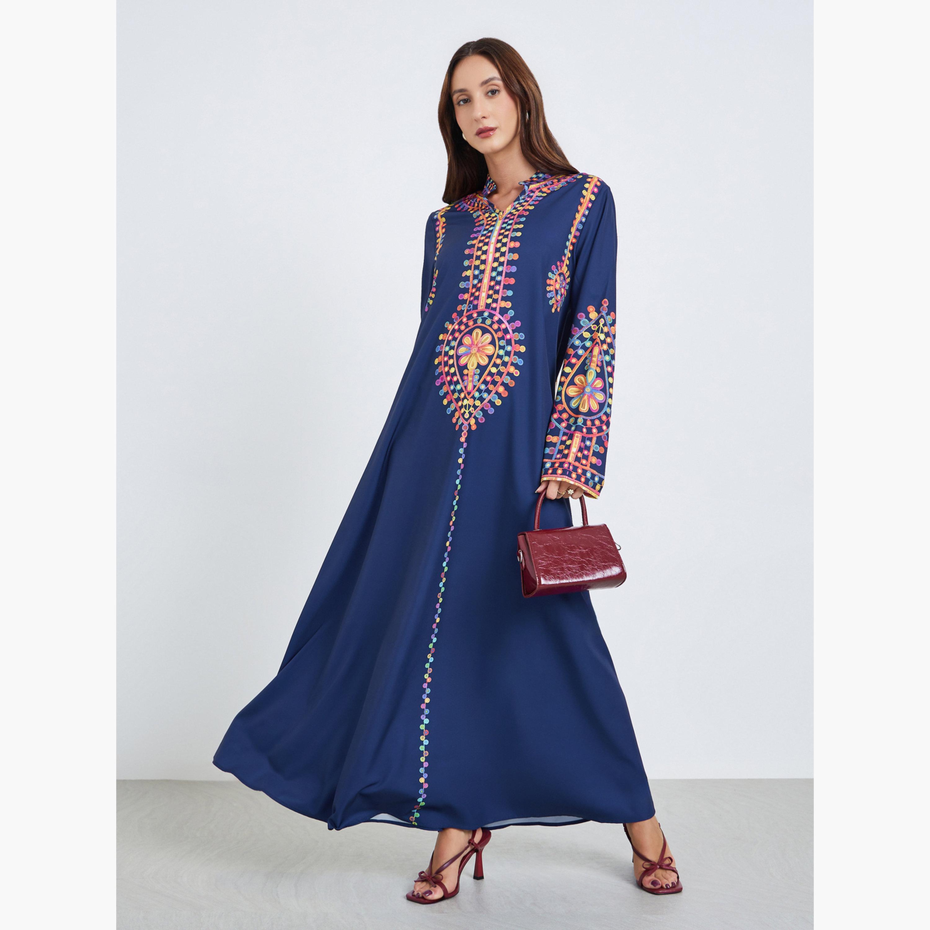 Take Two Women Navy Blue Embroidered Maxi Jalabiya-women-arabicclothing-jalabiyas-image-3
