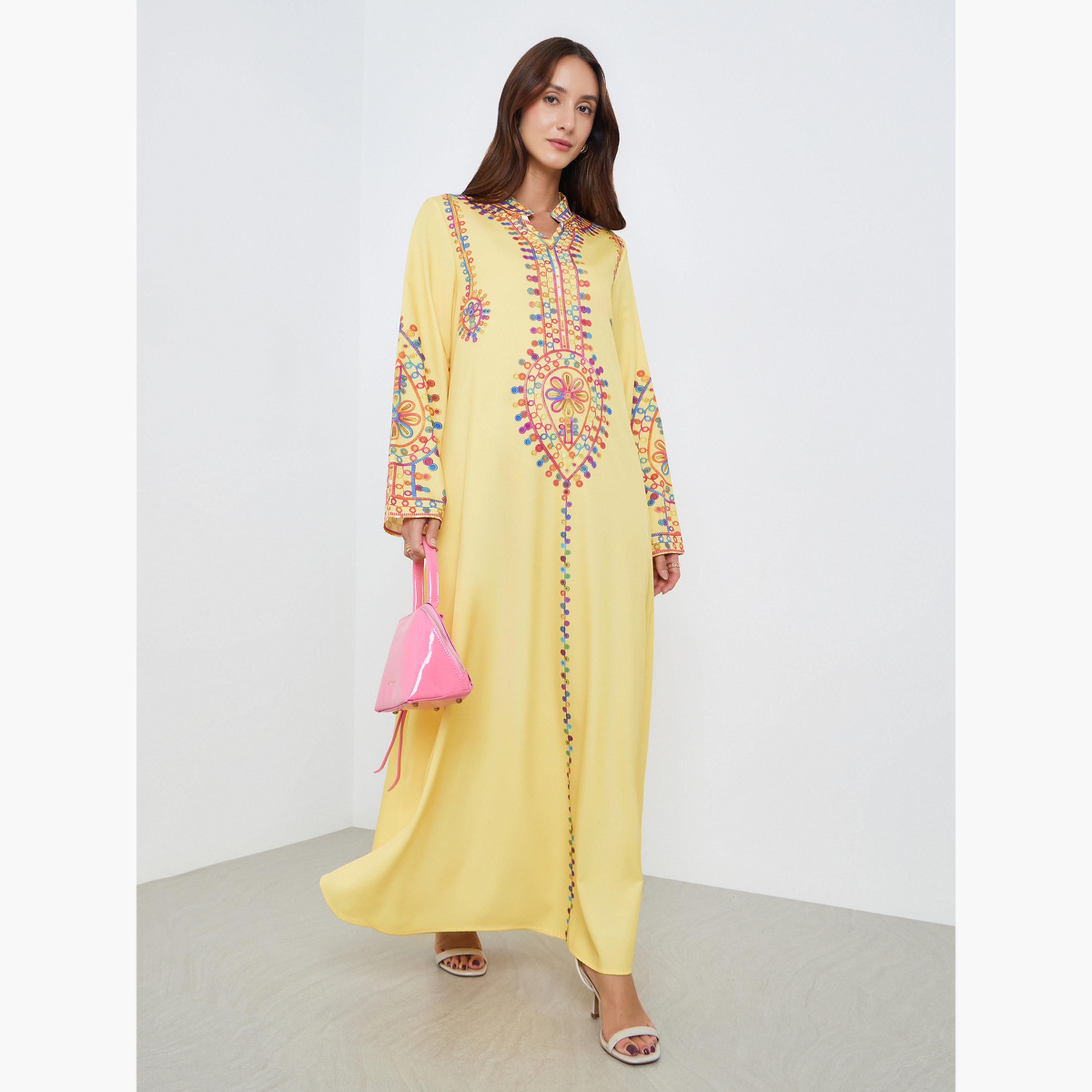 Take Two Women Yellow Embroidered Maxi Jalabiya-women-arabicclothing-jalabiyas-image-1