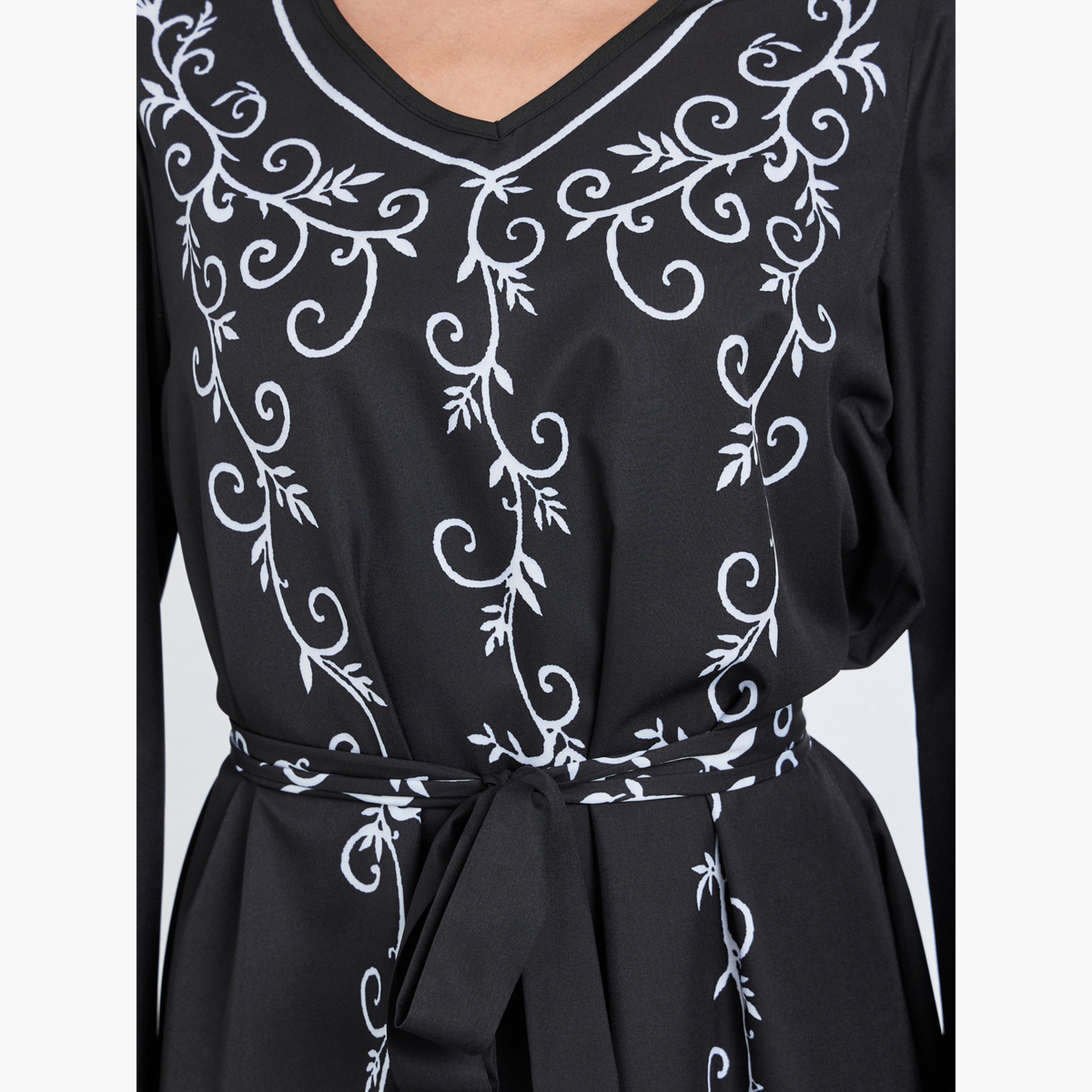 فستان طويل بحزام وطبعة زهور-women-clothing-dresses-image-5