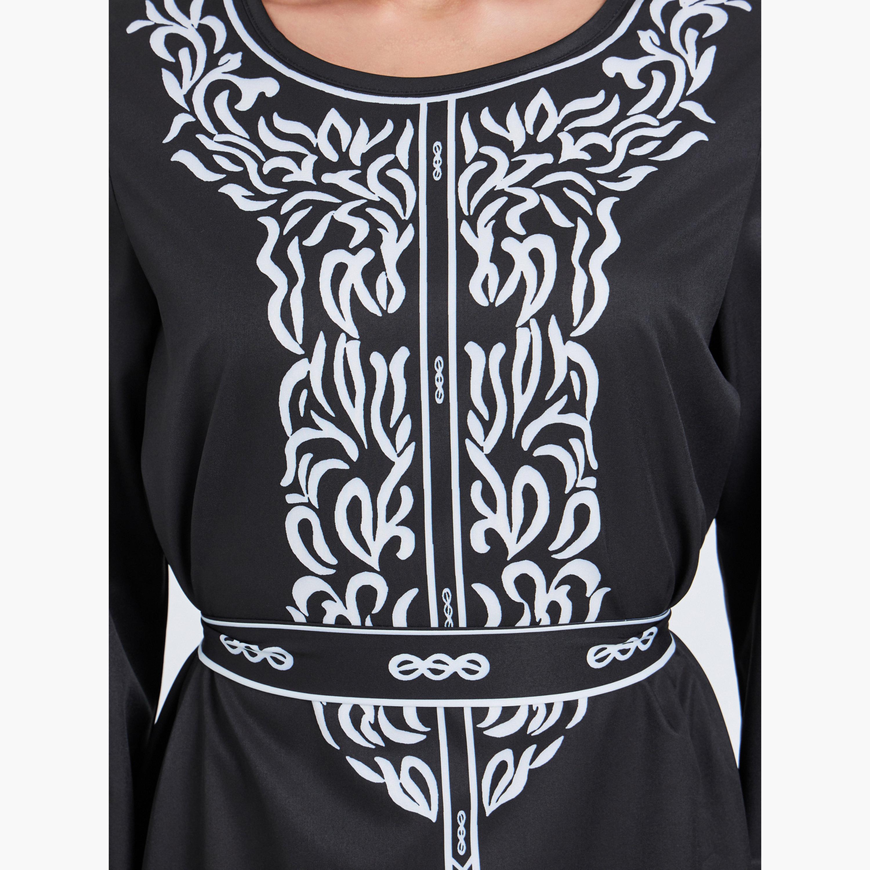 فستان طويل بحزام وطبعة زهور-women-clothing-dresses-image-5