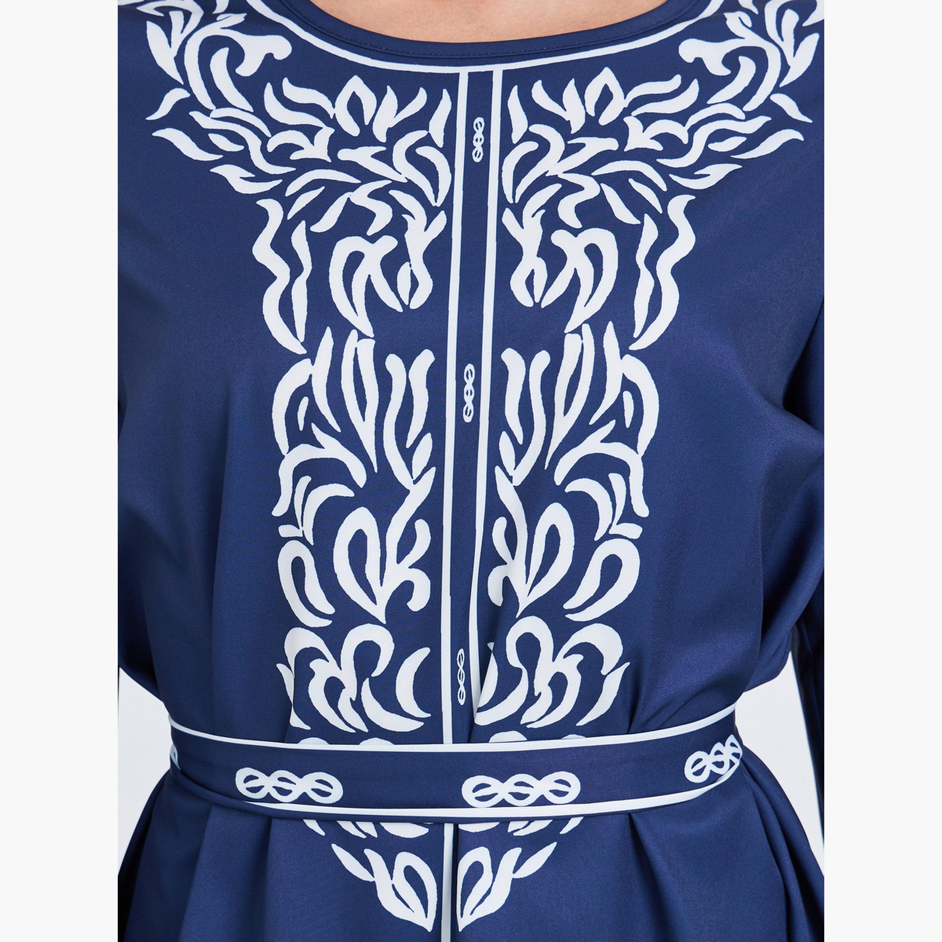 فستان طويل بحزام وطبعة زهور-women-clothing-dresses-image-5