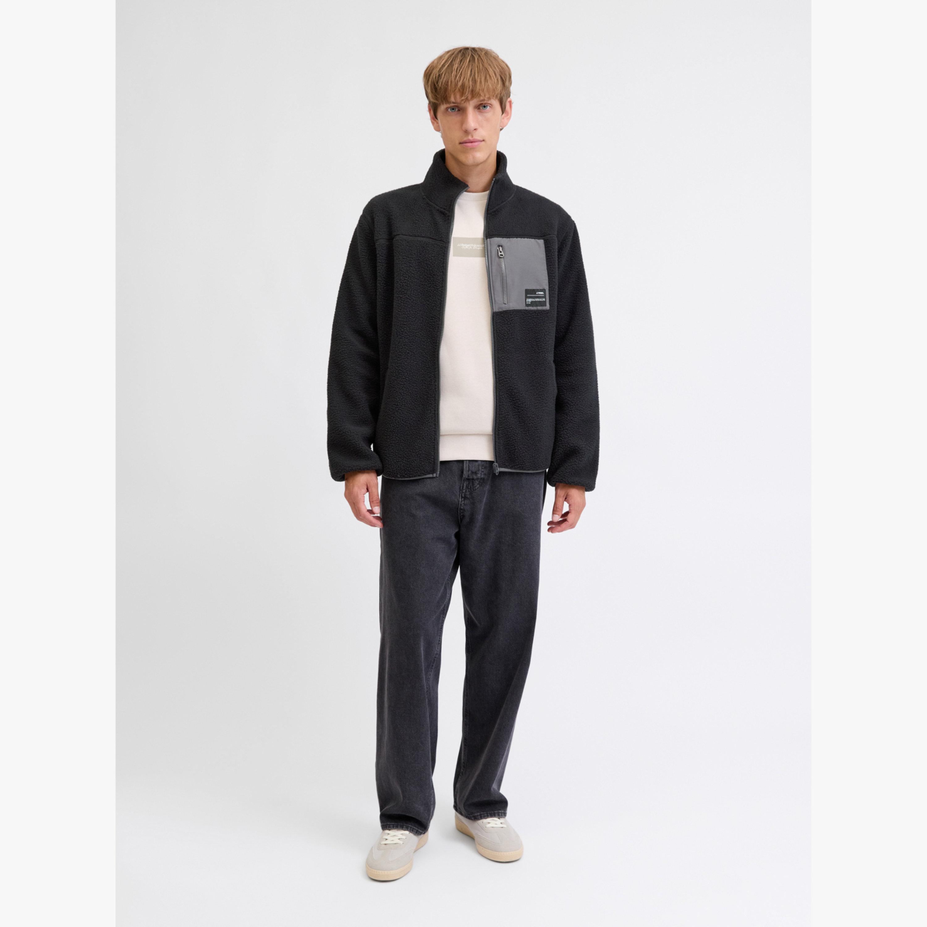 REBEL Black Teddy Fleece Jacket with Zip Pocket-men-clothing-jacketsandblazers-jackets-image-2