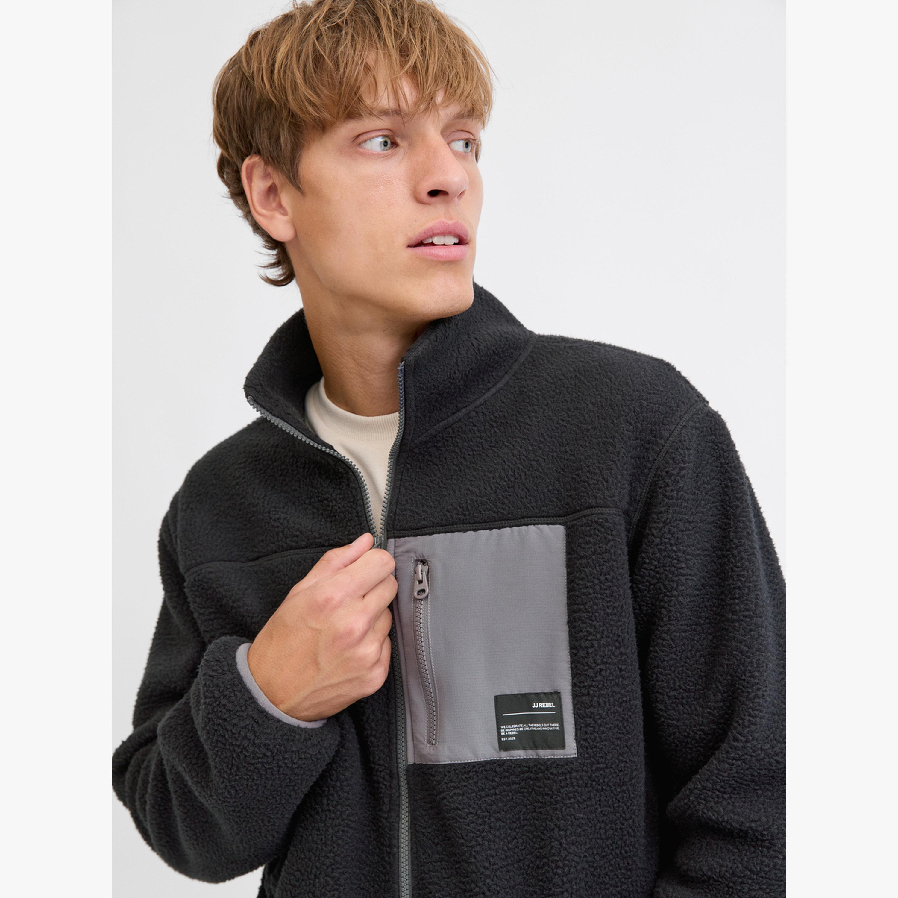 REBEL Black Teddy Fleece Jacket with Zip Pocket-men-clothing-jacketsandblazers-jackets-image-3