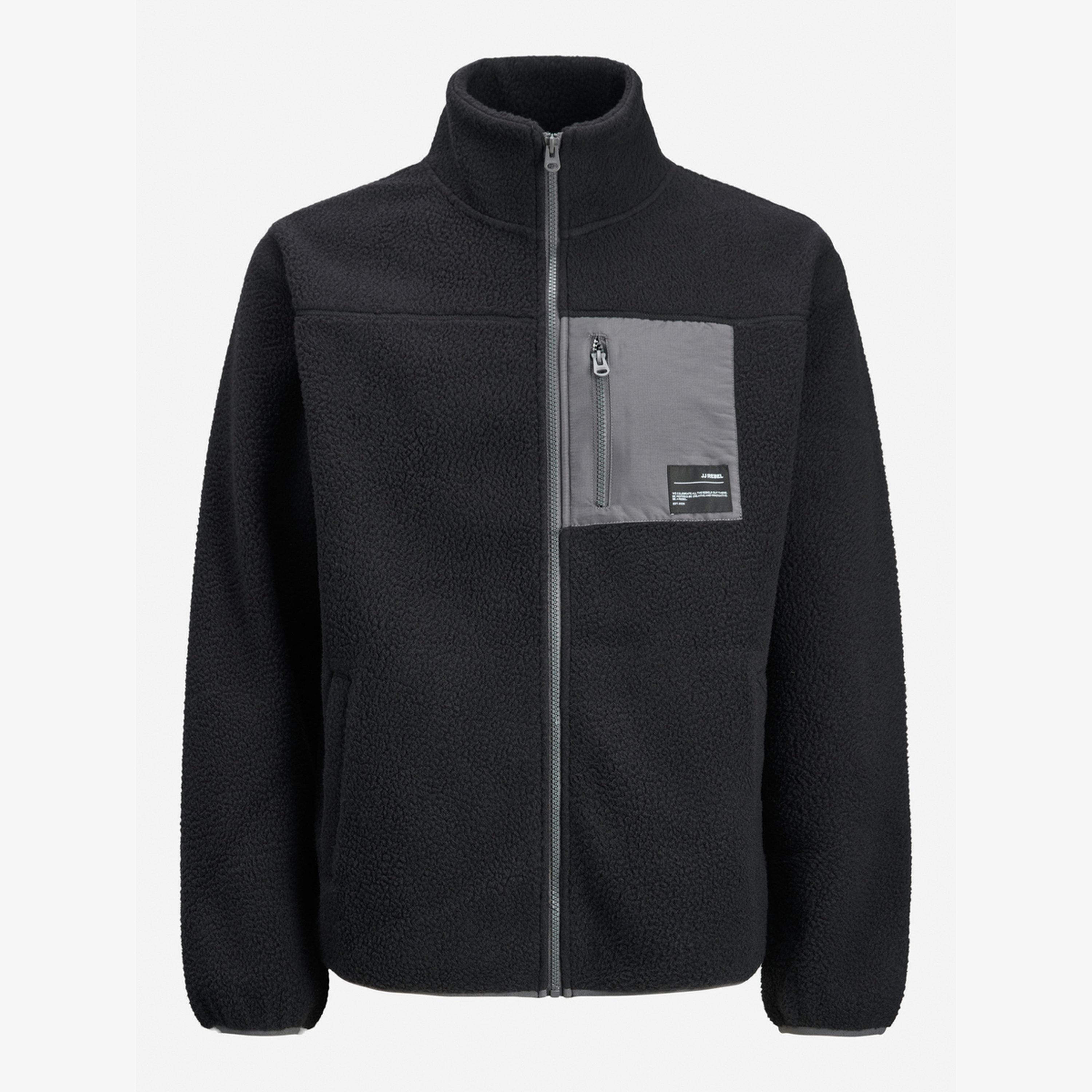 REBEL Black Teddy Fleece Jacket with Zip Pocket-men-clothing-jacketsandblazers-jackets-image-4