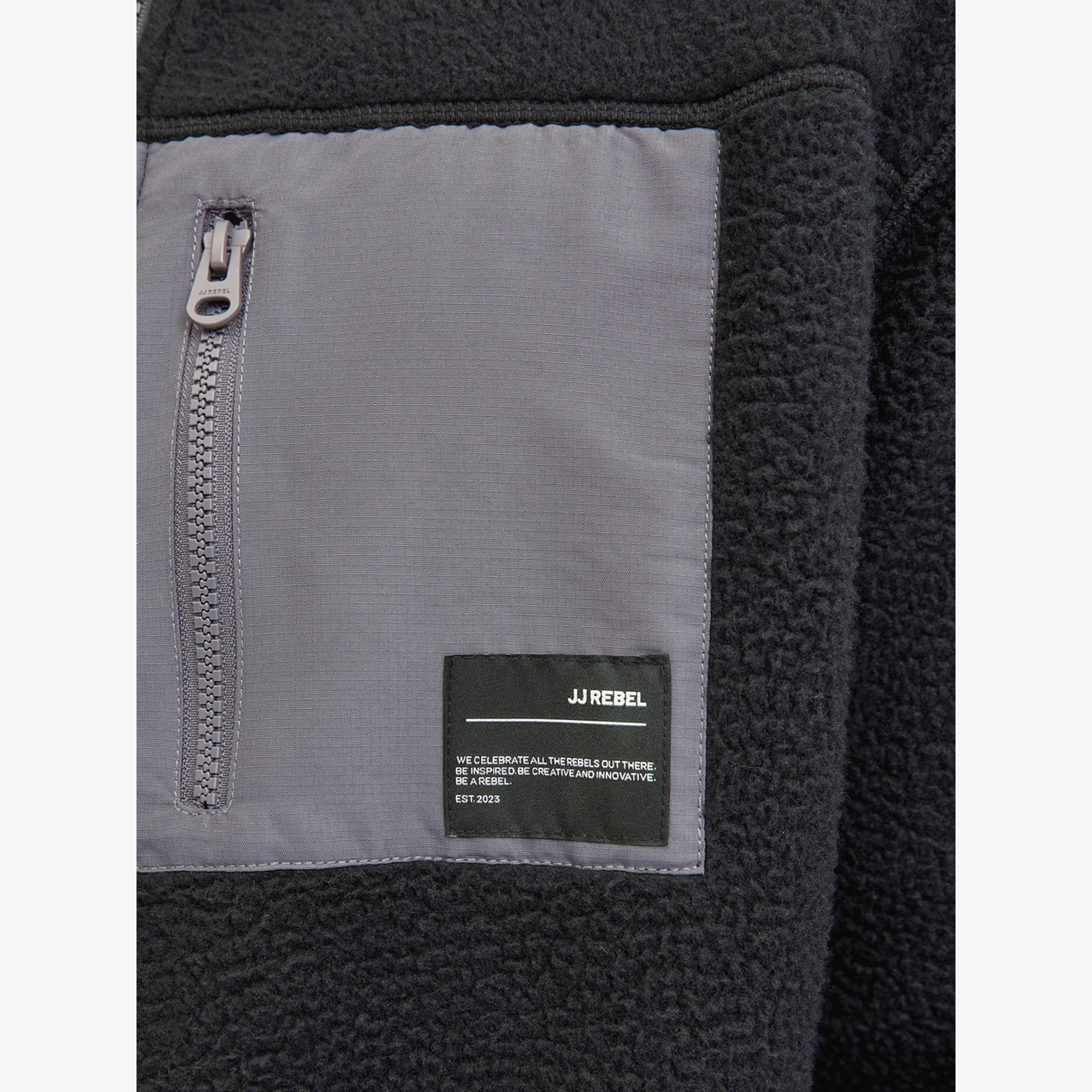 REBEL Black Teddy Fleece Jacket with Zip Pocket-men-clothing-jacketsandblazers-jackets-image-6