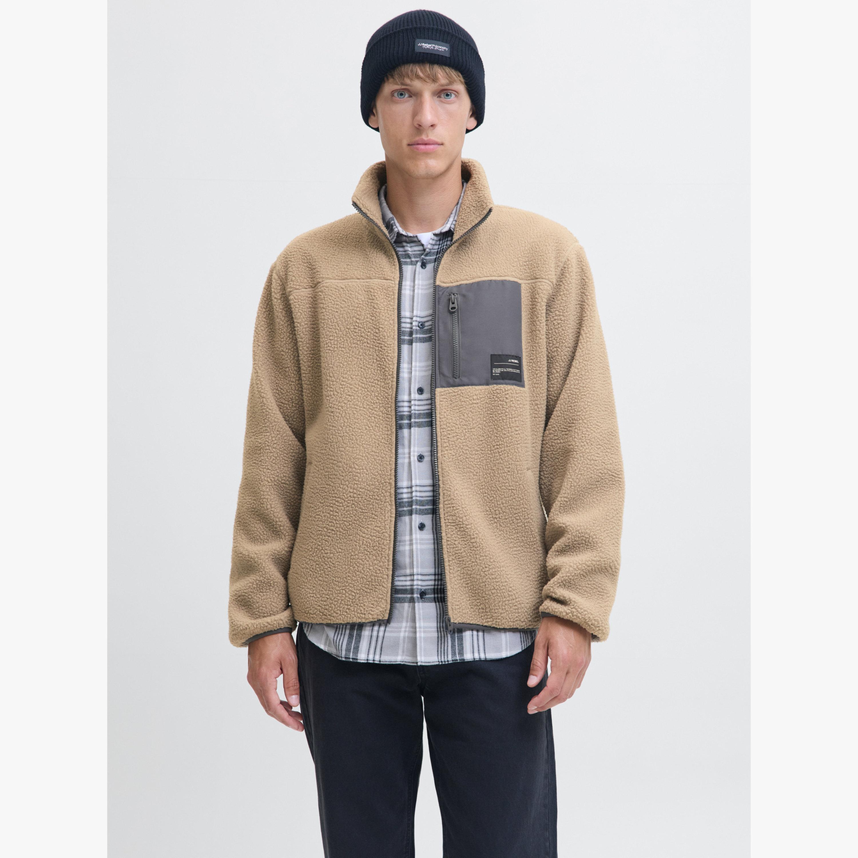 REBEL Brown Teddy Fleece Jacket with Zip Pocket-men-clothing-jacketsandblazers-jackets-image-1