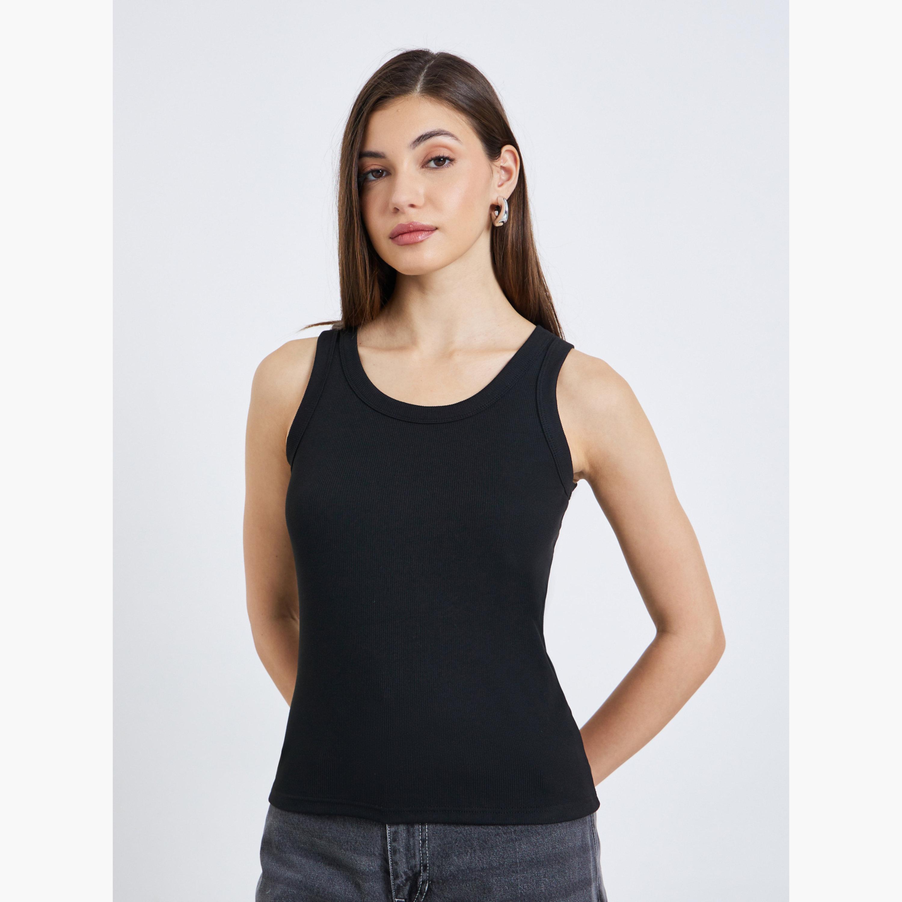 Styli Women Black Sleeveless Knit Tank Top-women-clothing-tshirts-image-1