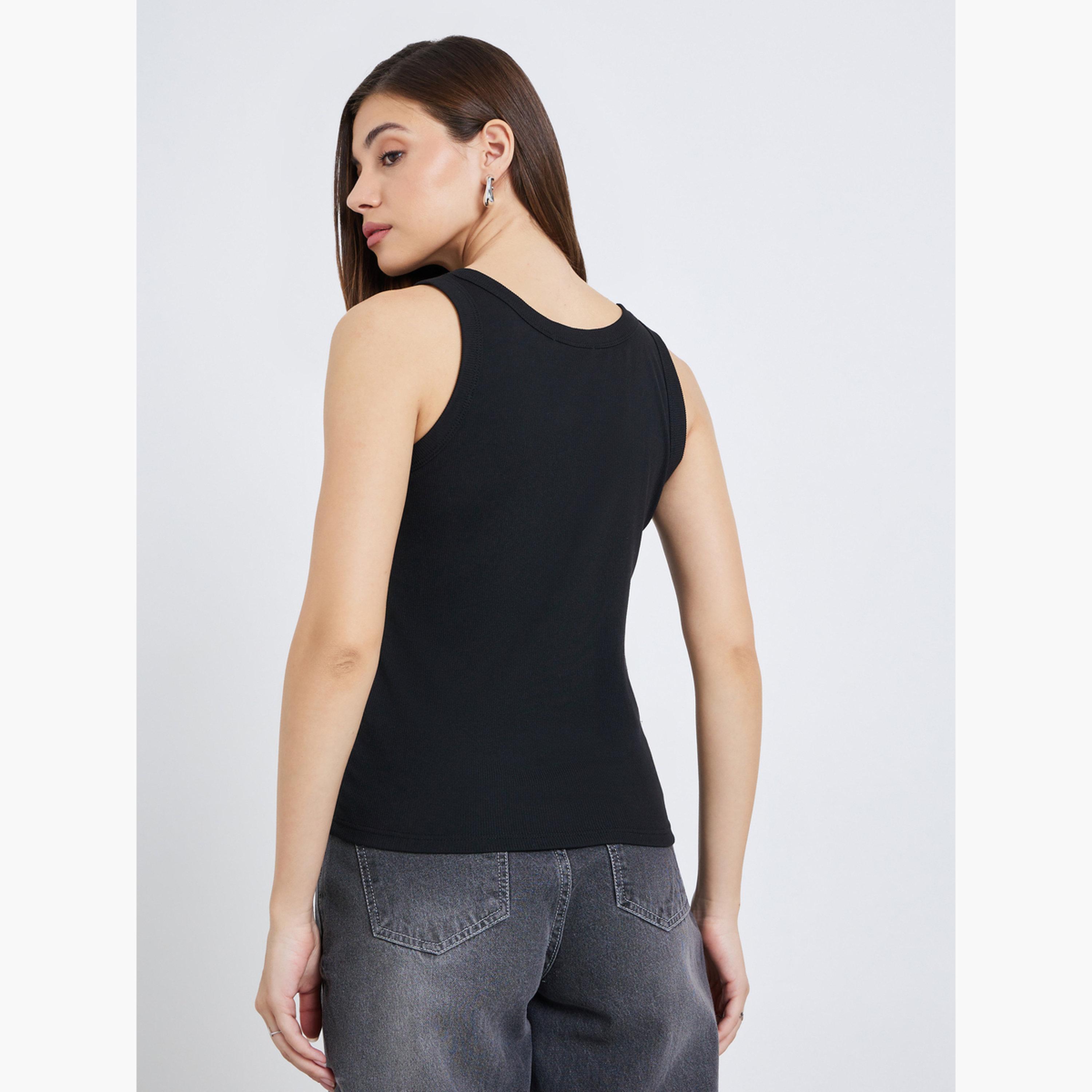 Styli Women Black Sleeveless Knit Tank Top-women-clothing-tshirts-image-5