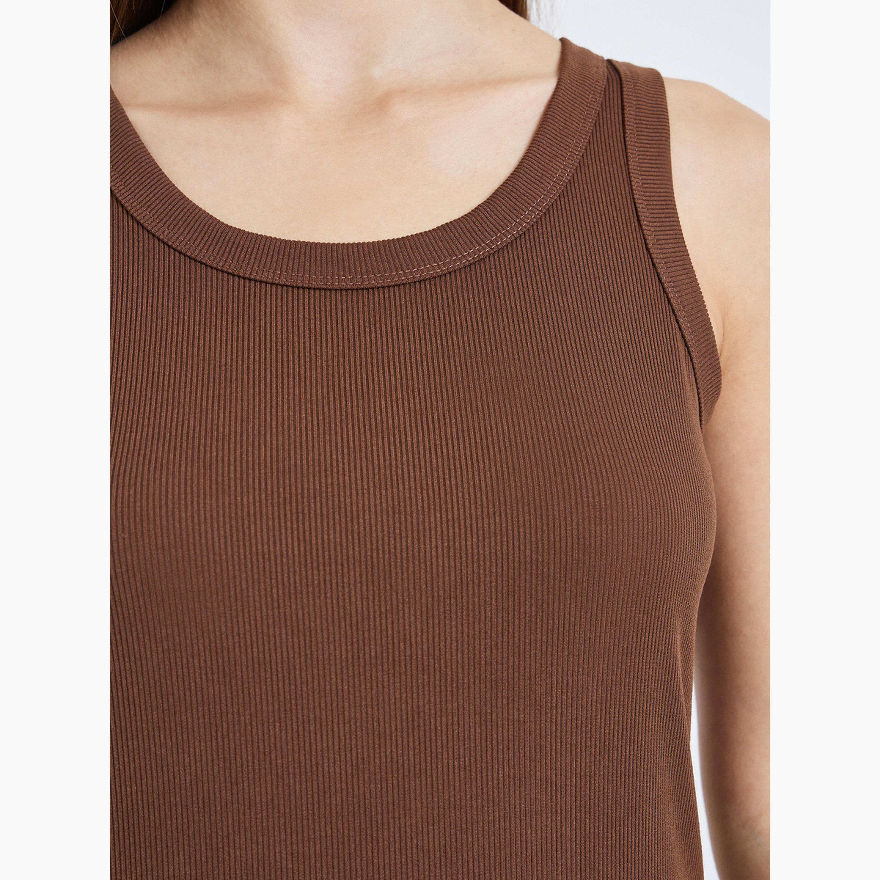 Styli Women Brown Sleeveless Knit Top-women-clothing-tshirts-image-4