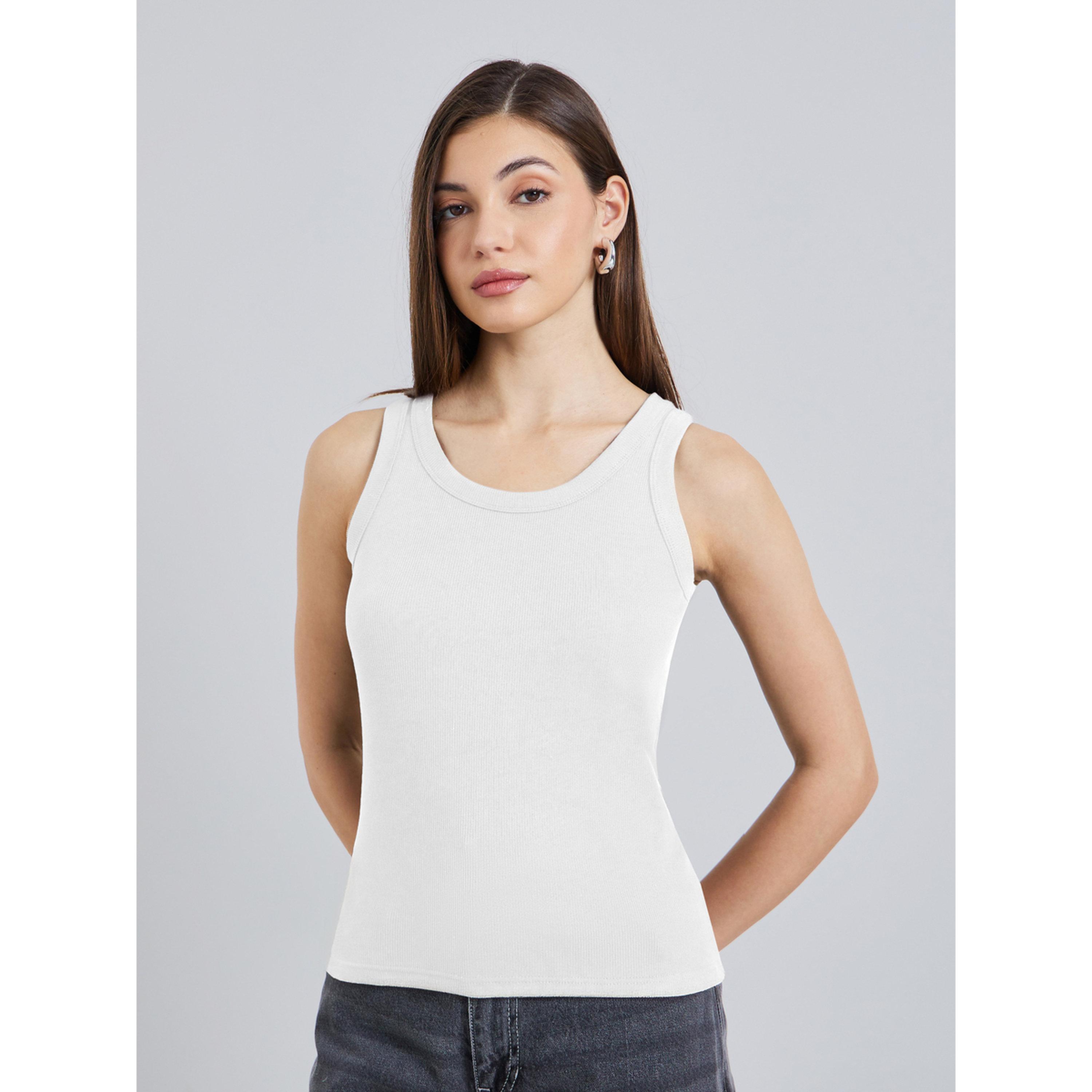 Styli White Sleeveless Knit Tank Top-women-clothing-tshirts-image-1
