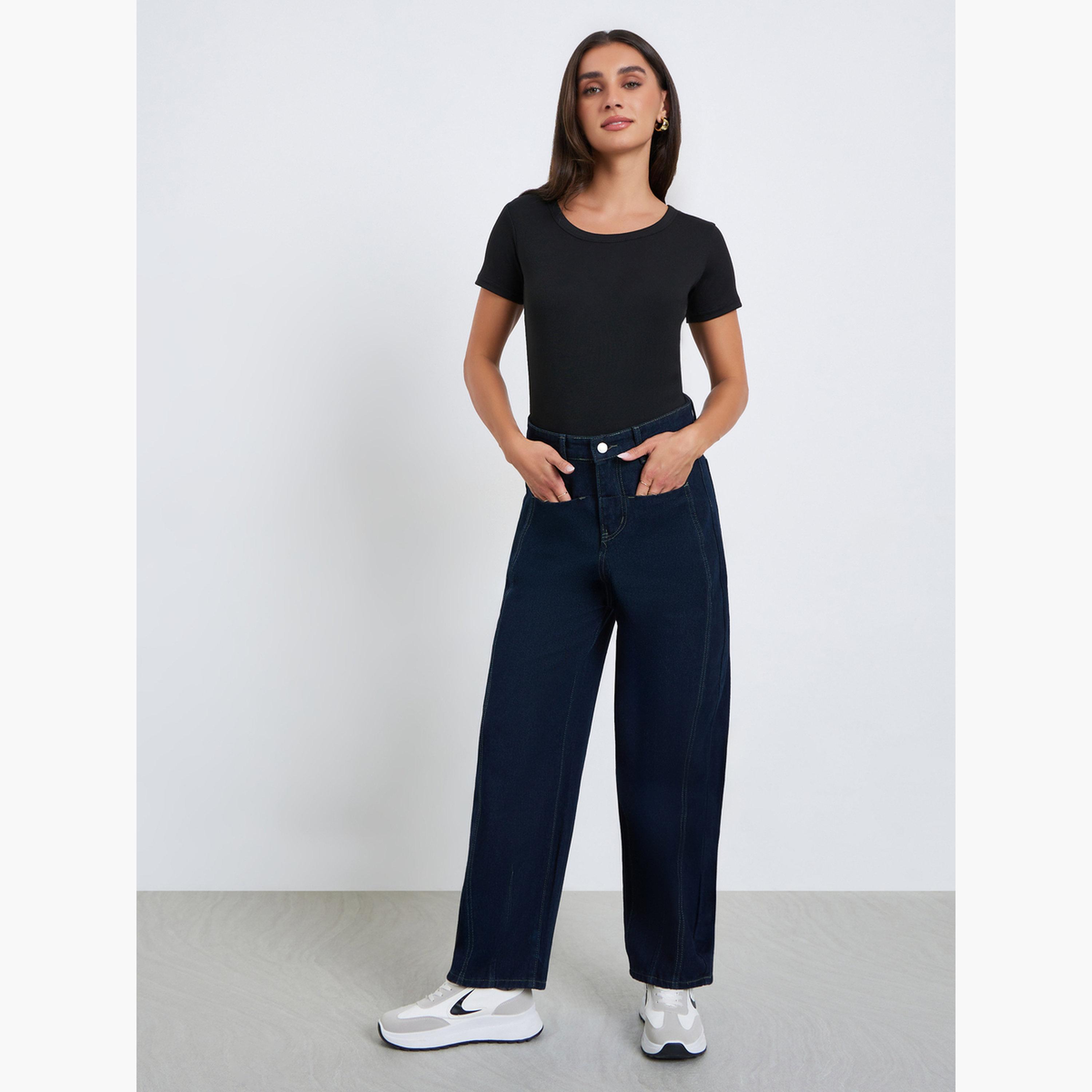 Styli Women Black Ribbed Knit Short Sleeve Top-women-clothing-tshirts-image-2