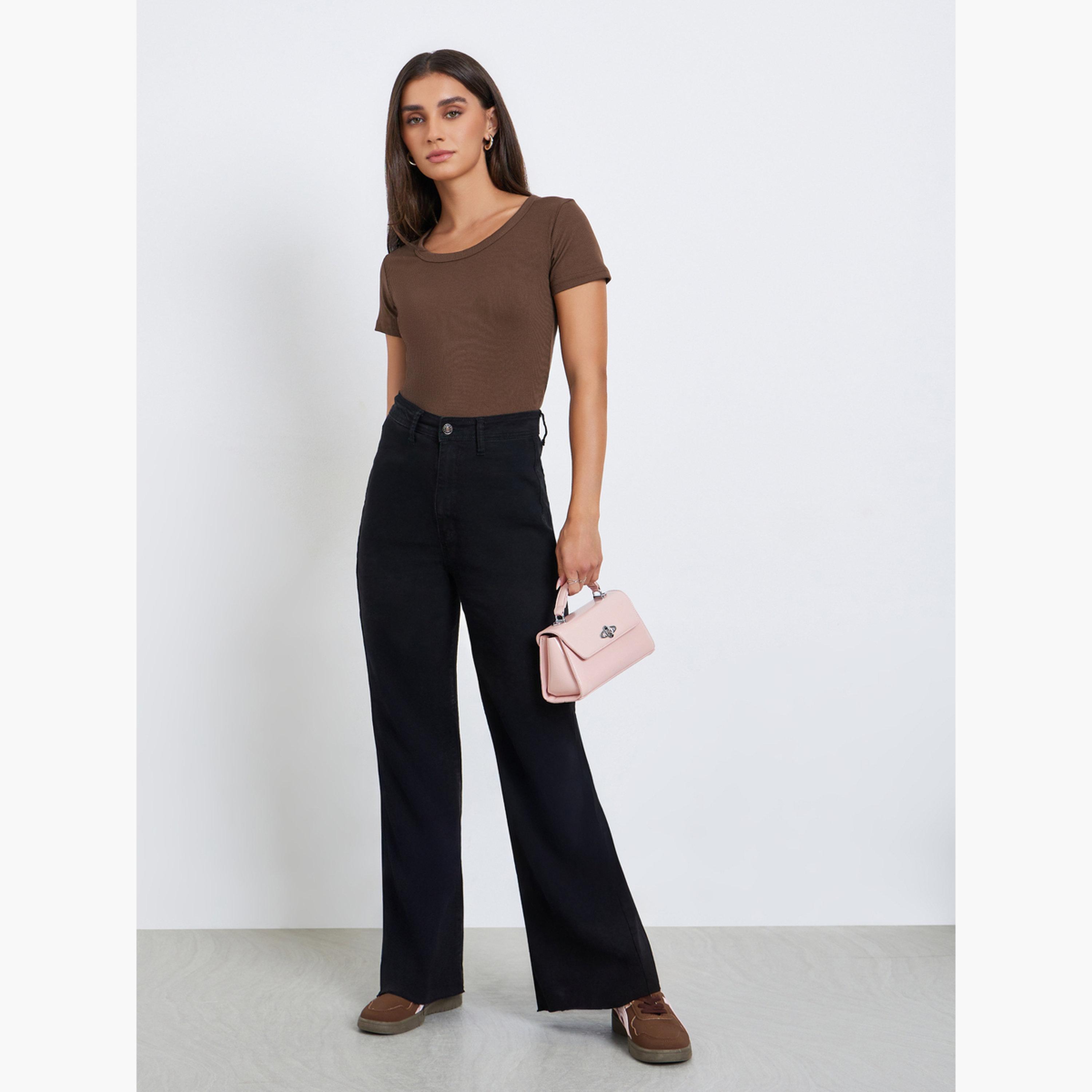 بلوزة محبوكة مضلعة بأكمام قصيرة-women-clothing-tshirts-image-2